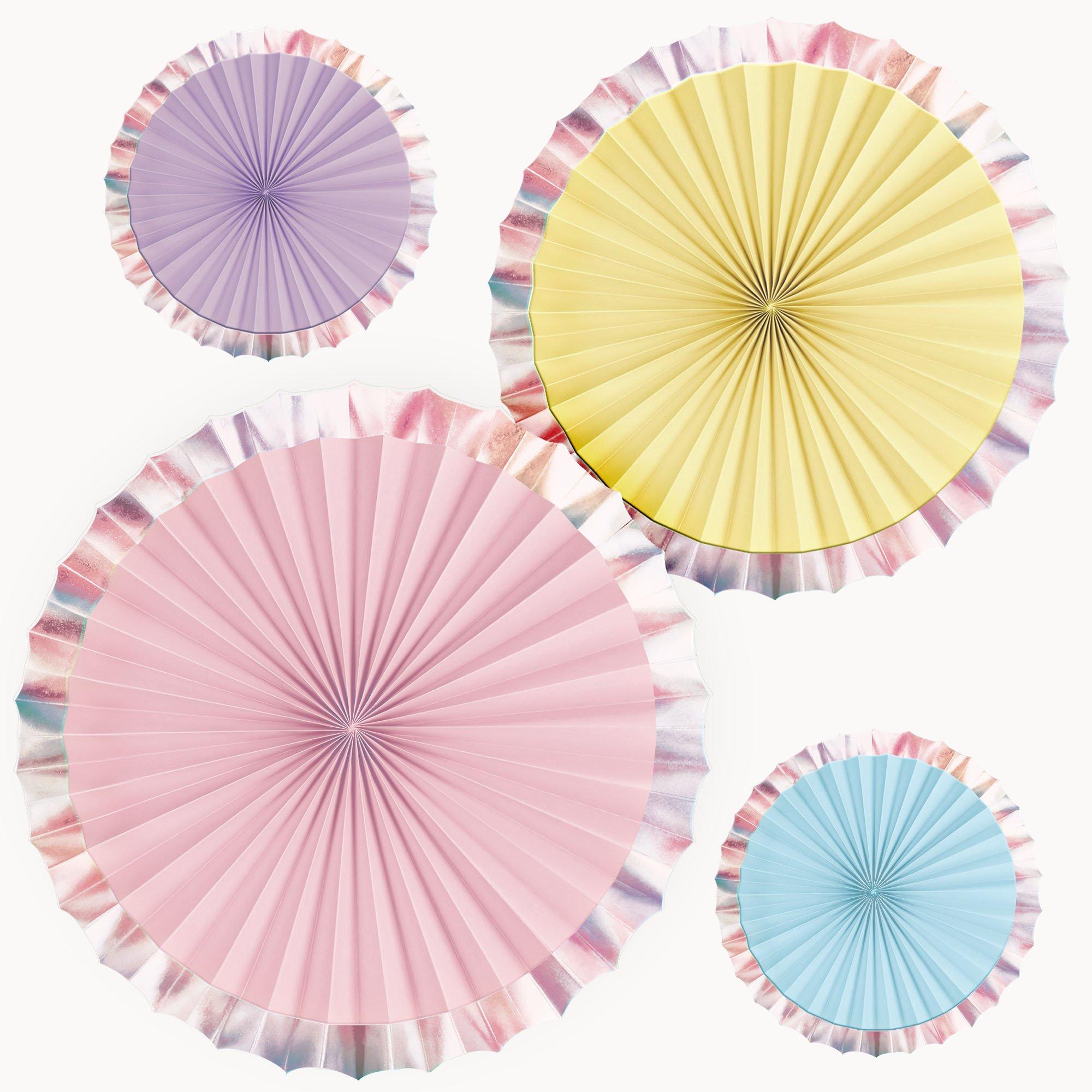 Metallic Border Pastel Paper Fan Decoration Set, 4pc Party City