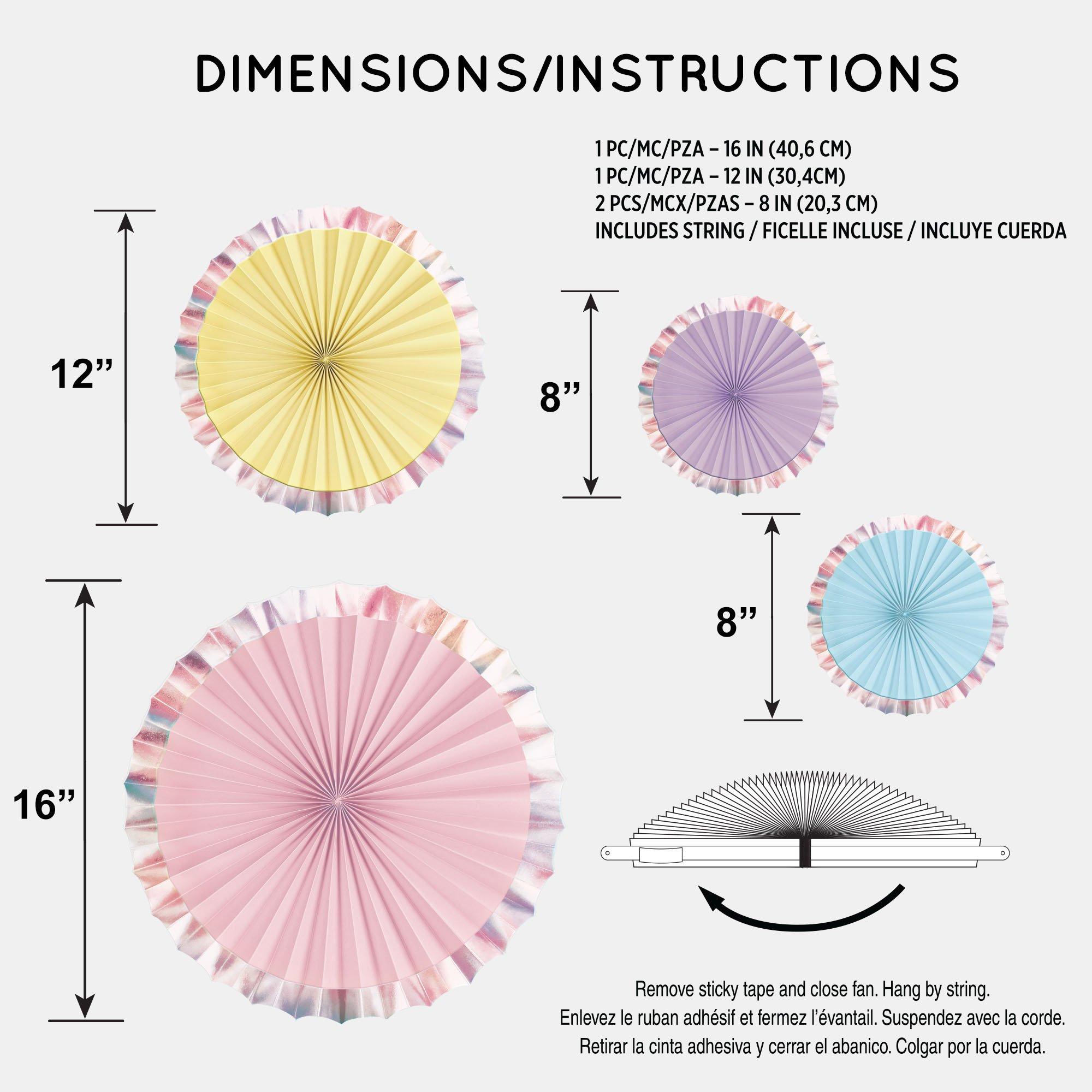 Metallic Border Pastel Paper Fan Decoration Set, 4pc Party City