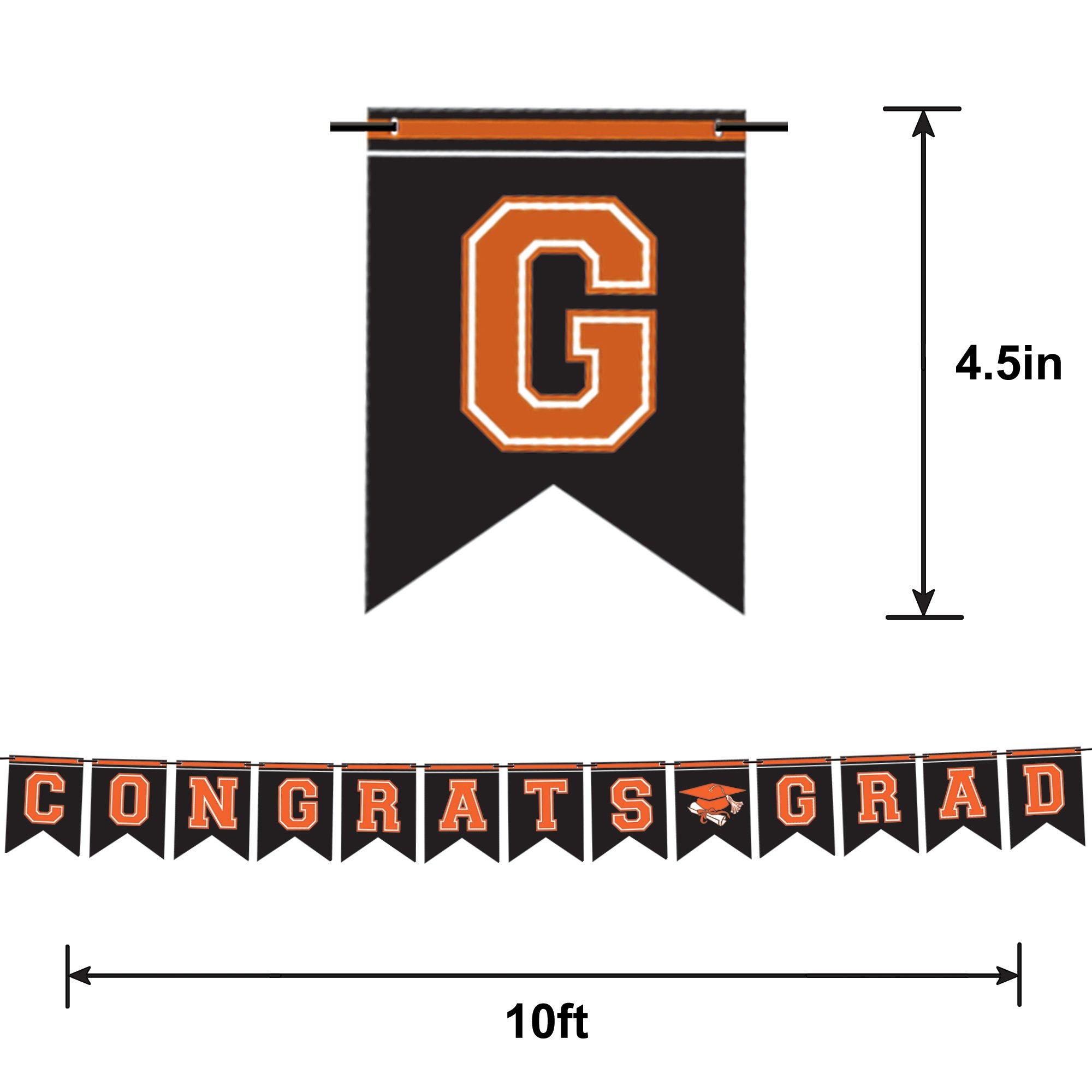 Black & Orange Congrats Grad Cardstock Pennant Banner, 10ft - True to Your School