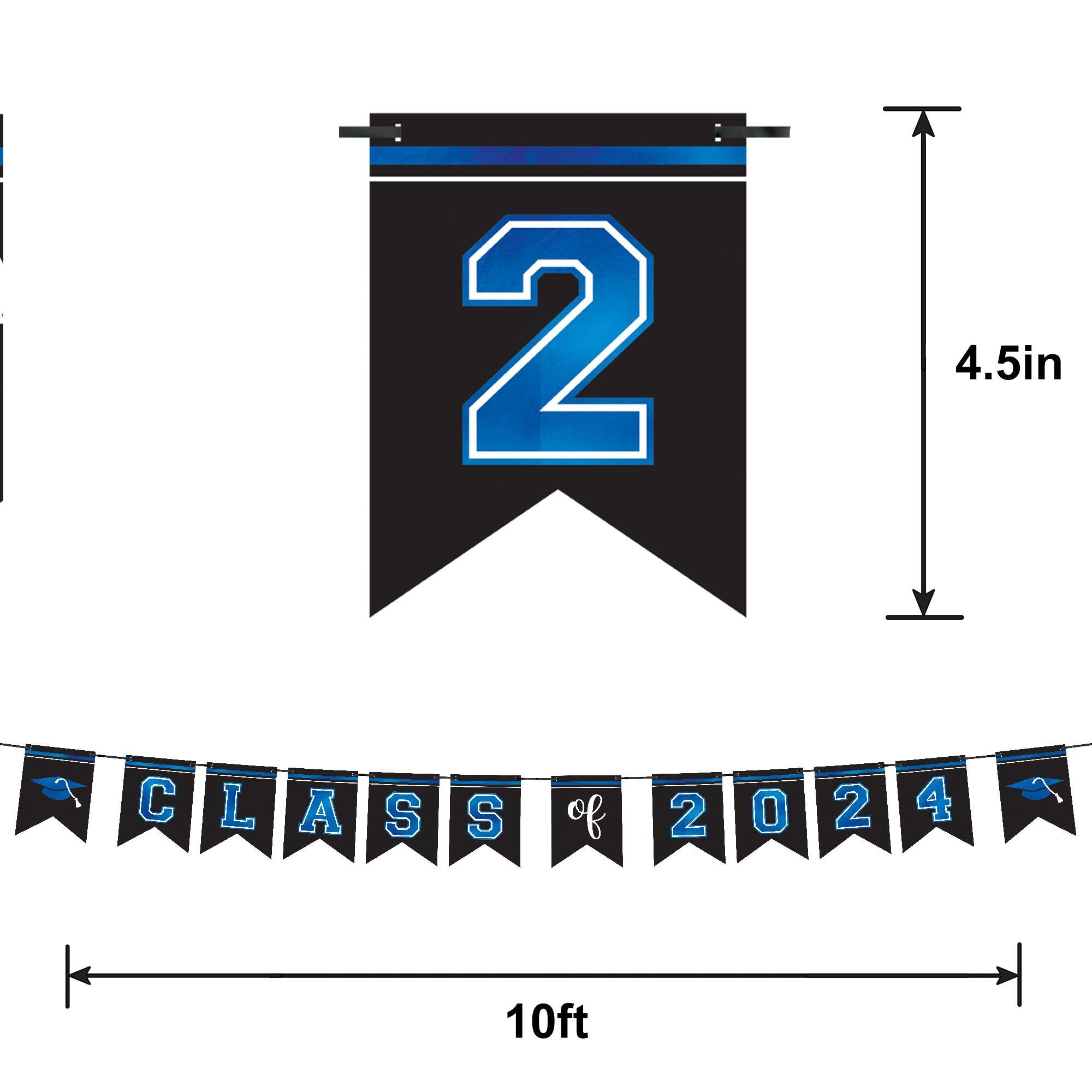 Blue Class of 2024 Graduation Cardstock Pennant Banner, 12ft