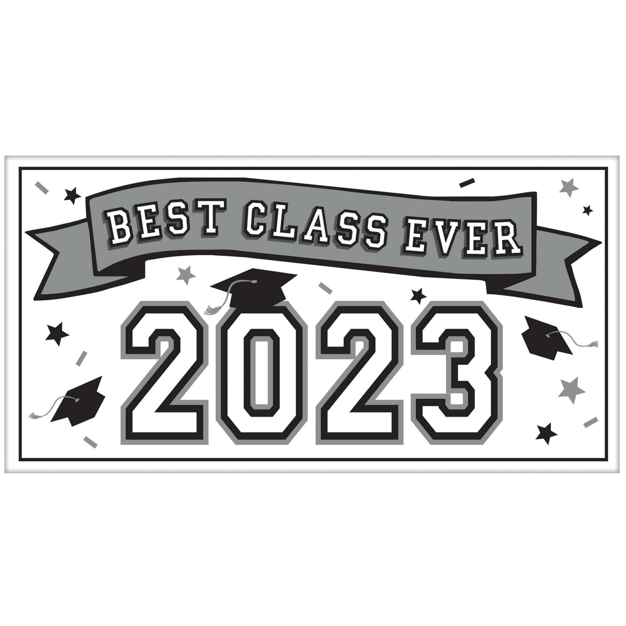 White Best Class Ever 2023 Graduation Plastic Horizontal Banner, 5.4ft x 2.8ft