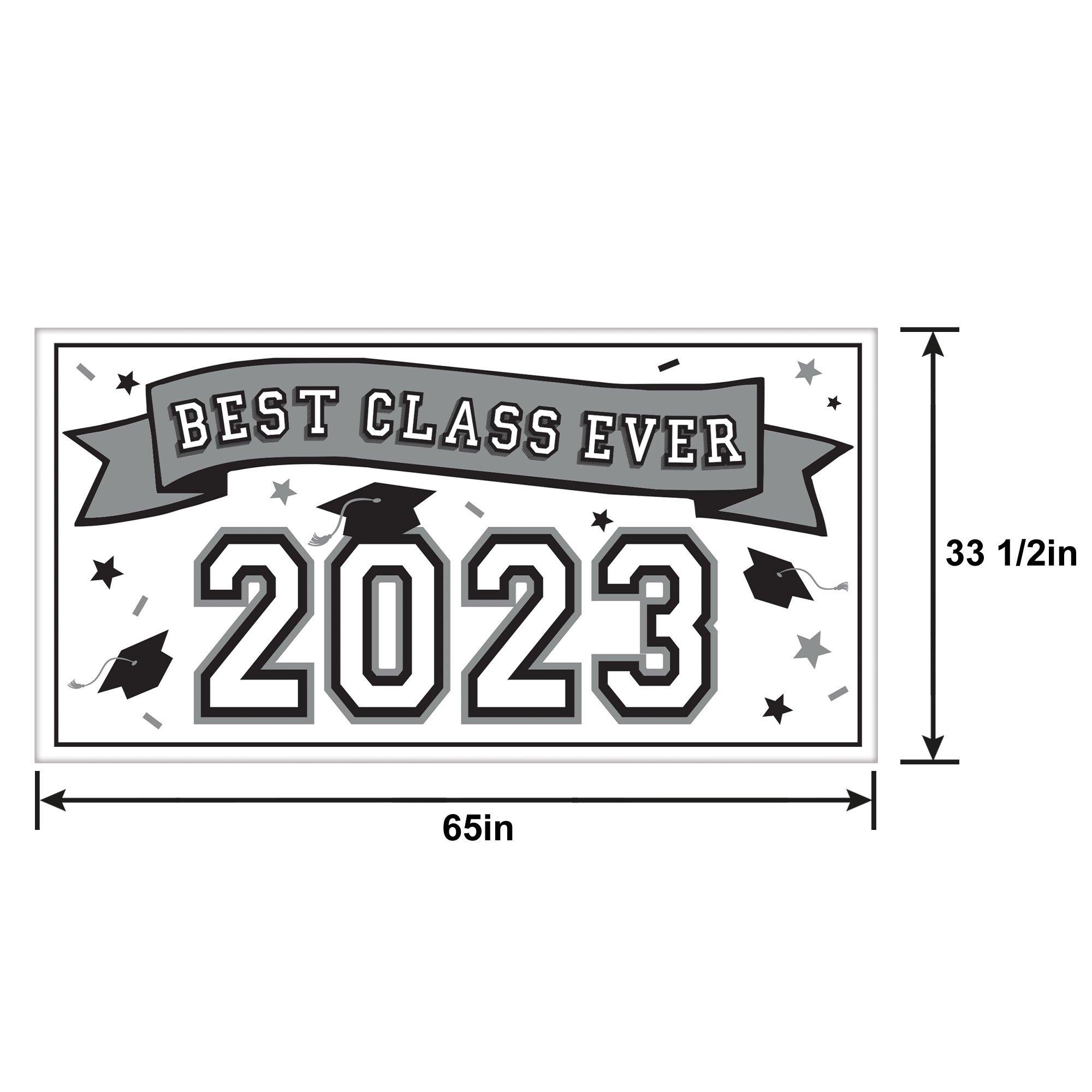 White Best Class Ever 2023 Graduation Plastic Horizontal Banner, 5.4ft x 2.8ft