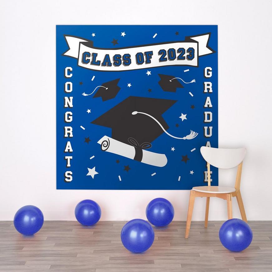 Blue Class of 2023 Graduation Plastic Scene Setter, 5.4ft  x 5.4ft