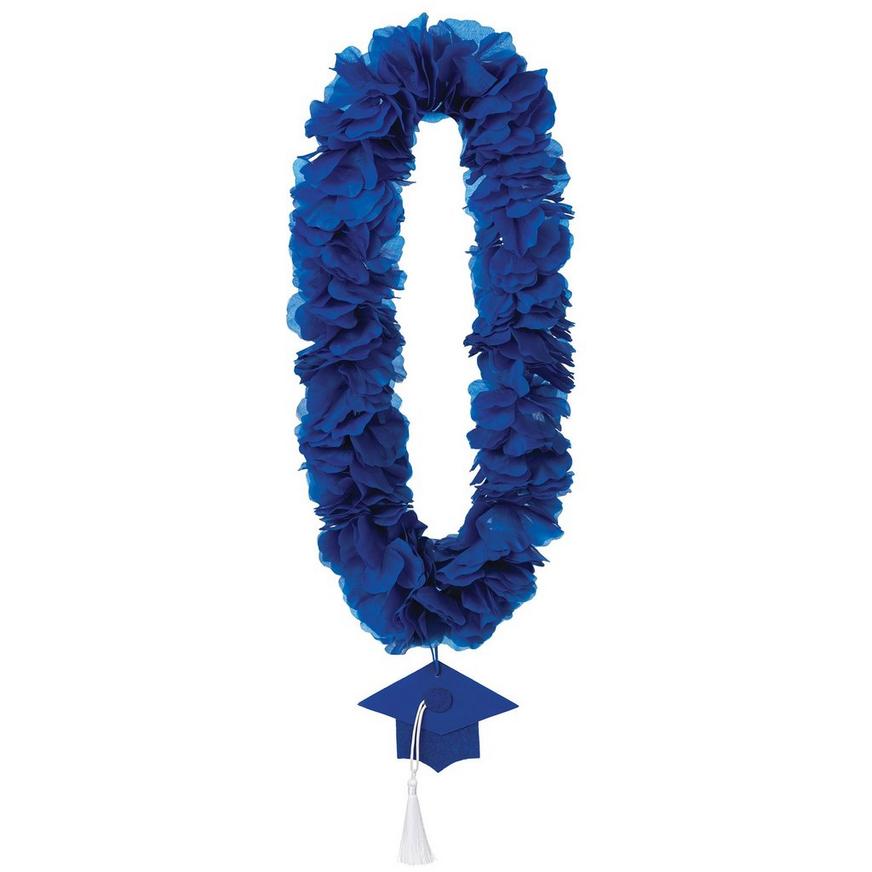 Blue Fabric Lei with Graduation Cap Pendant, 20in