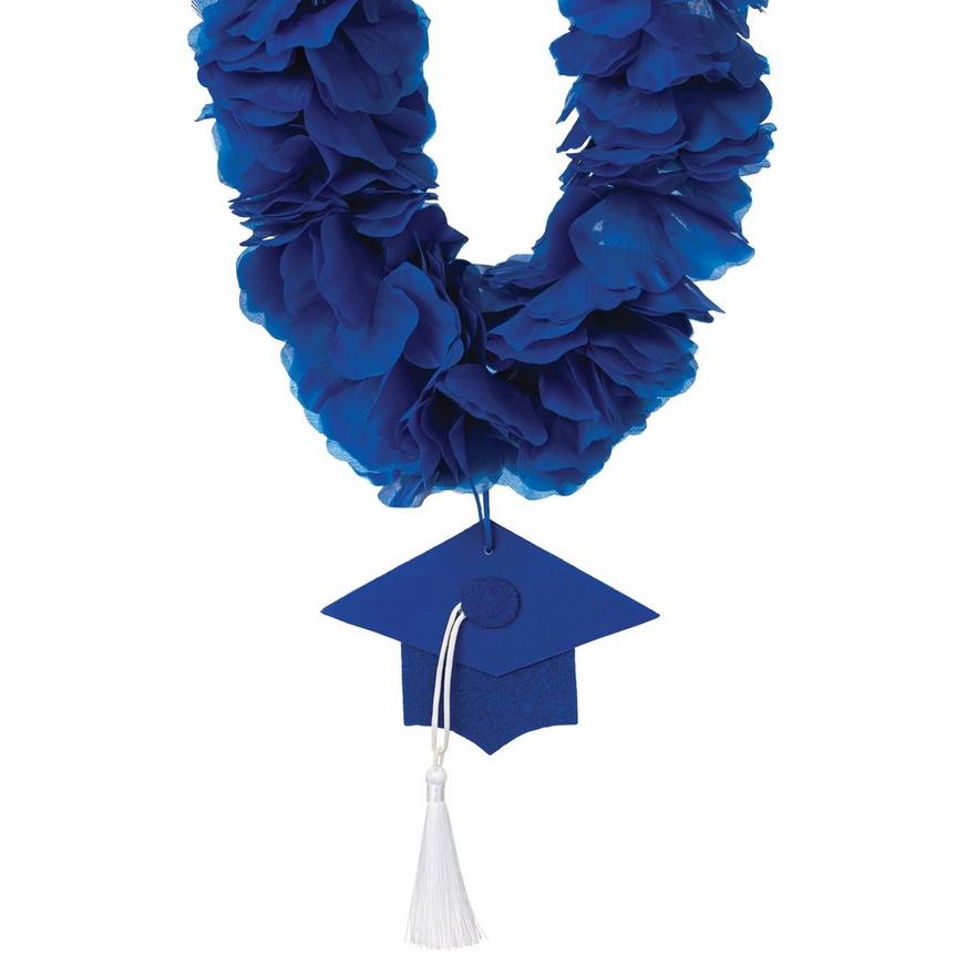 Blue Fabric Lei with Graduation Cap Pendant, 20in