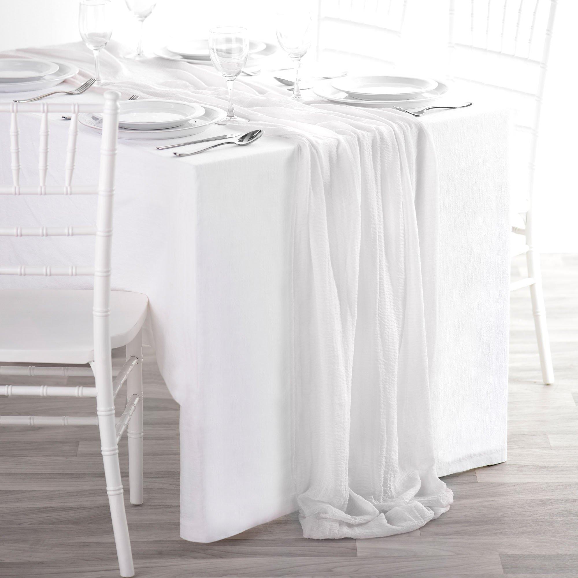 White Gauze Fabric Table Runner