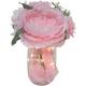Pink Fabric Flower Bouquet in Glass Vase with Fairy Lights