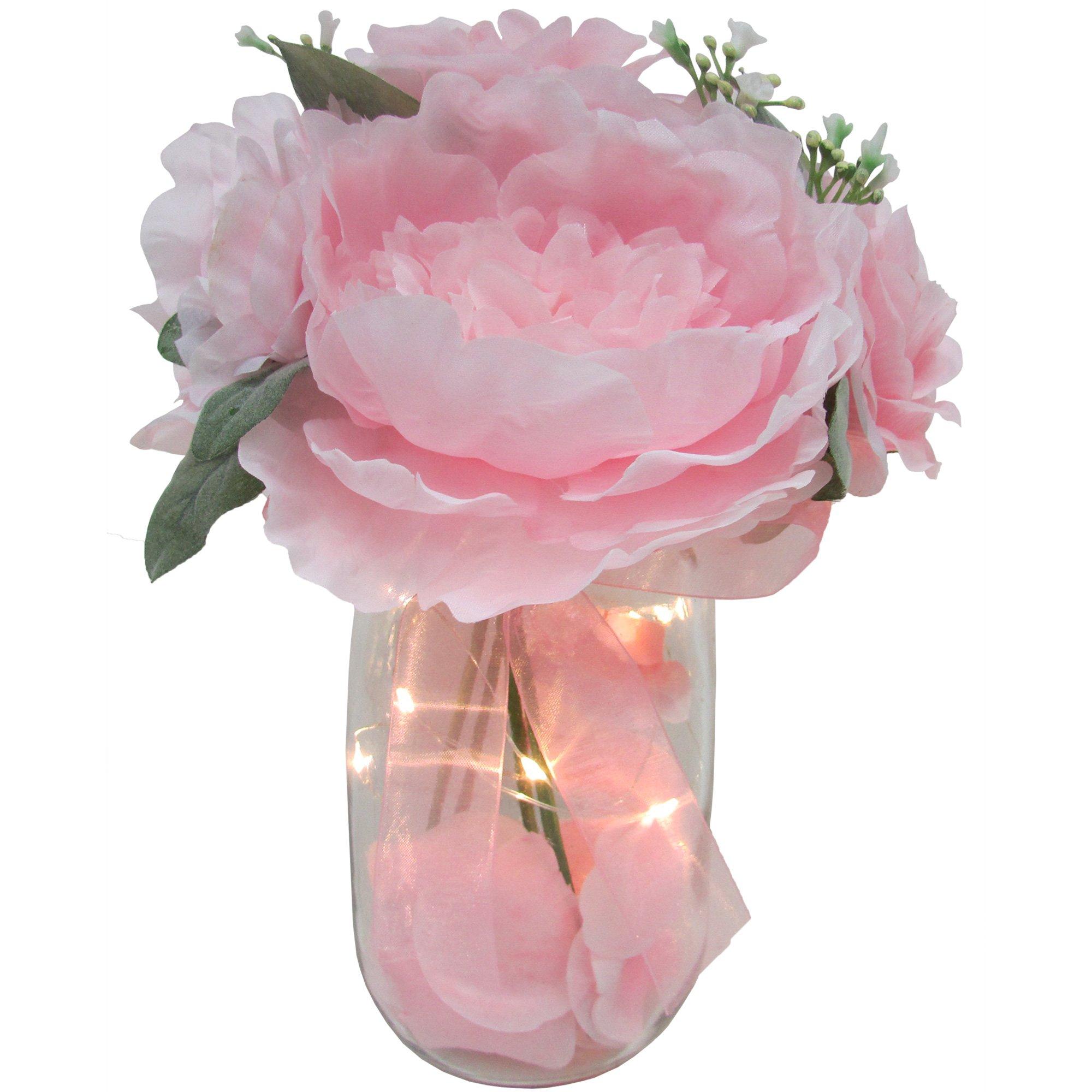Fabric Flower Bouquet in Glass Vase with Fairy Lights