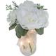 White Peonies with Lights in Glass Pot, 11in