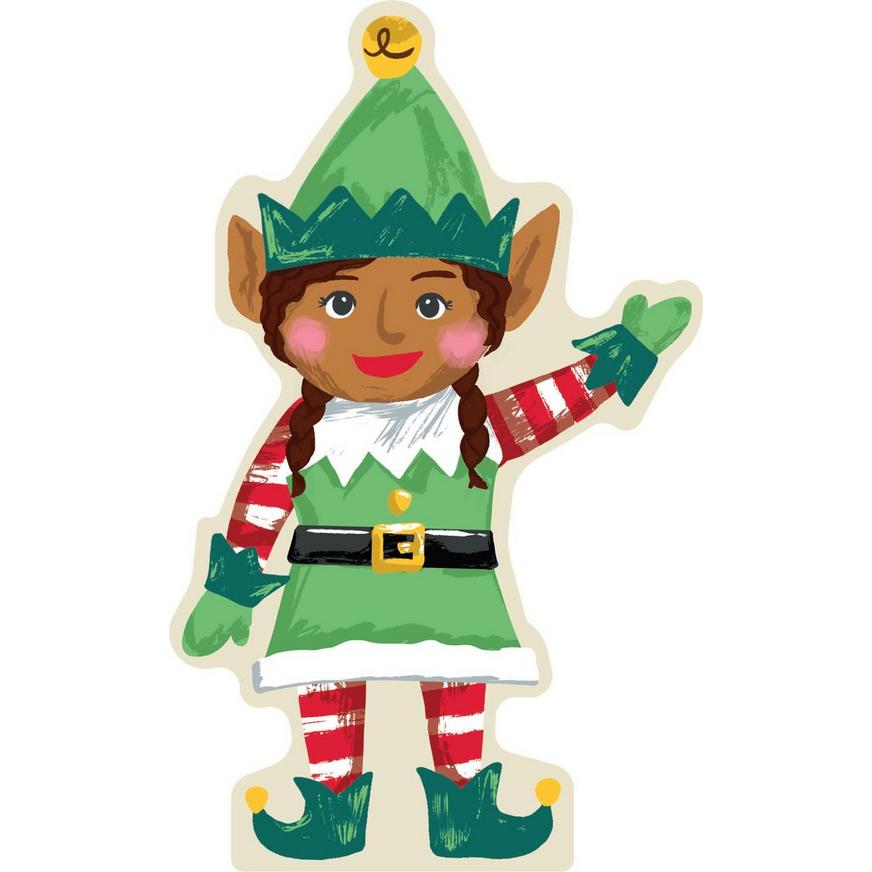 Waving Girl Elf Christmas Cardboard Cutout, 3ft