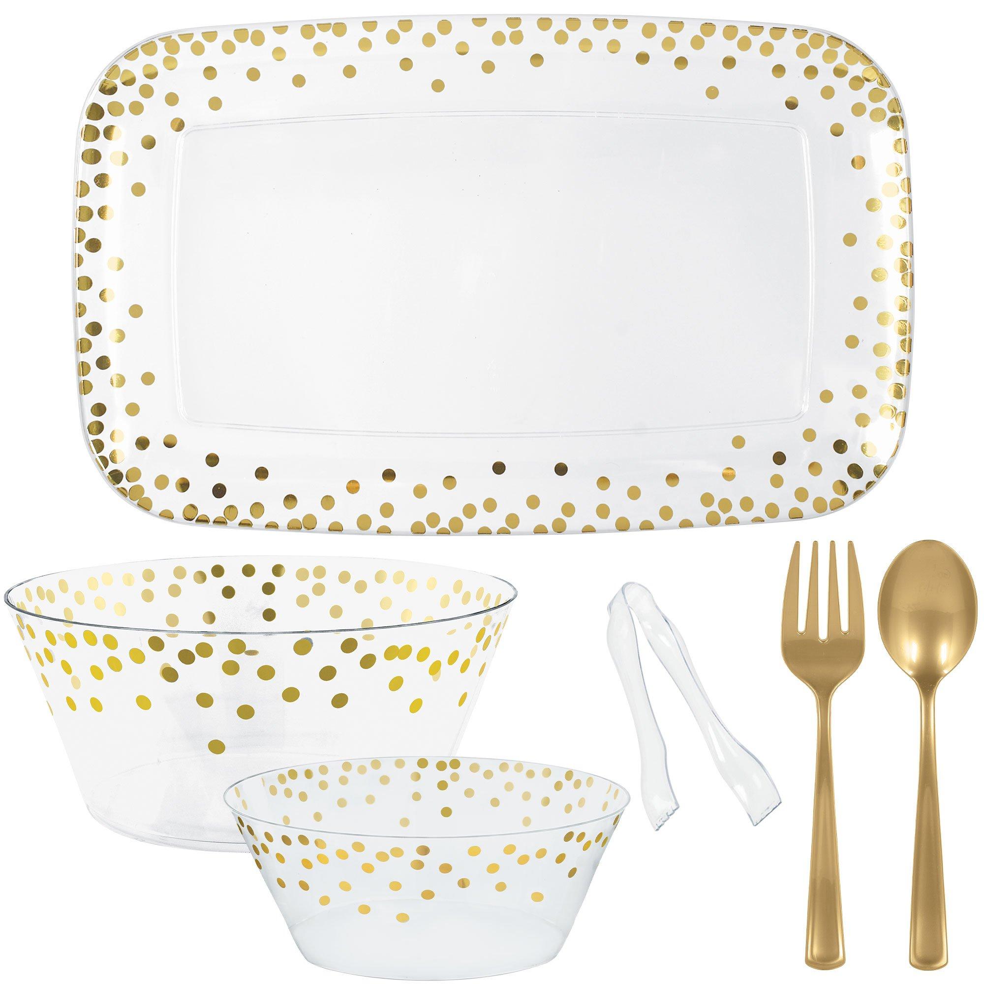 Metallic Gold Polka Dot Serveware Kit, 9pc Party City