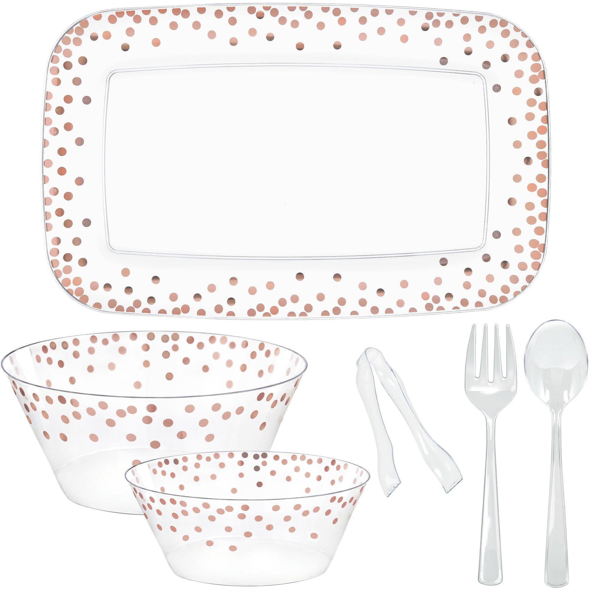 Metallic Rose Gold Polka Dot Serveware Kit, 9pc Party City