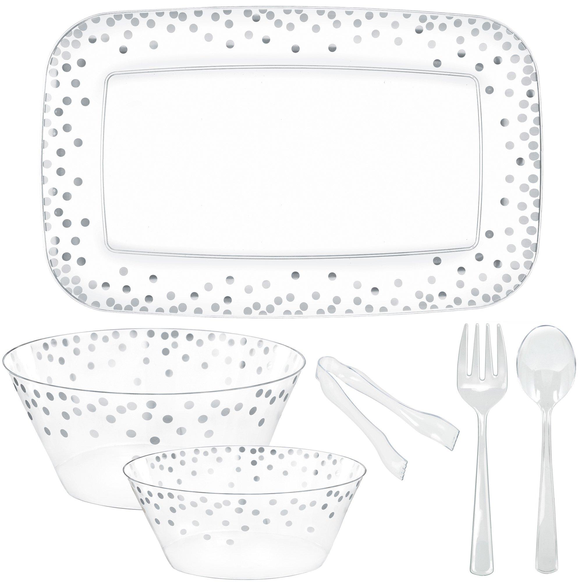 Metallic Silver Polka Dot Serveware Kit, 9pc Party City