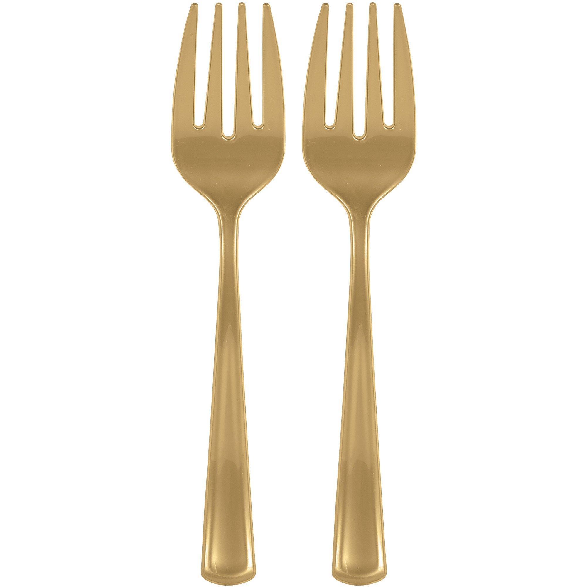 Gold Plastic Serving Forks, 9.75in, 2ct