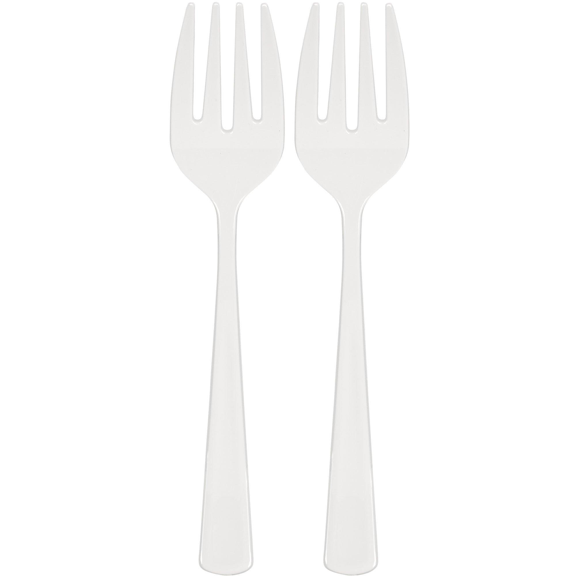 White Plastic Serving Forks, 9.75in, 2ct