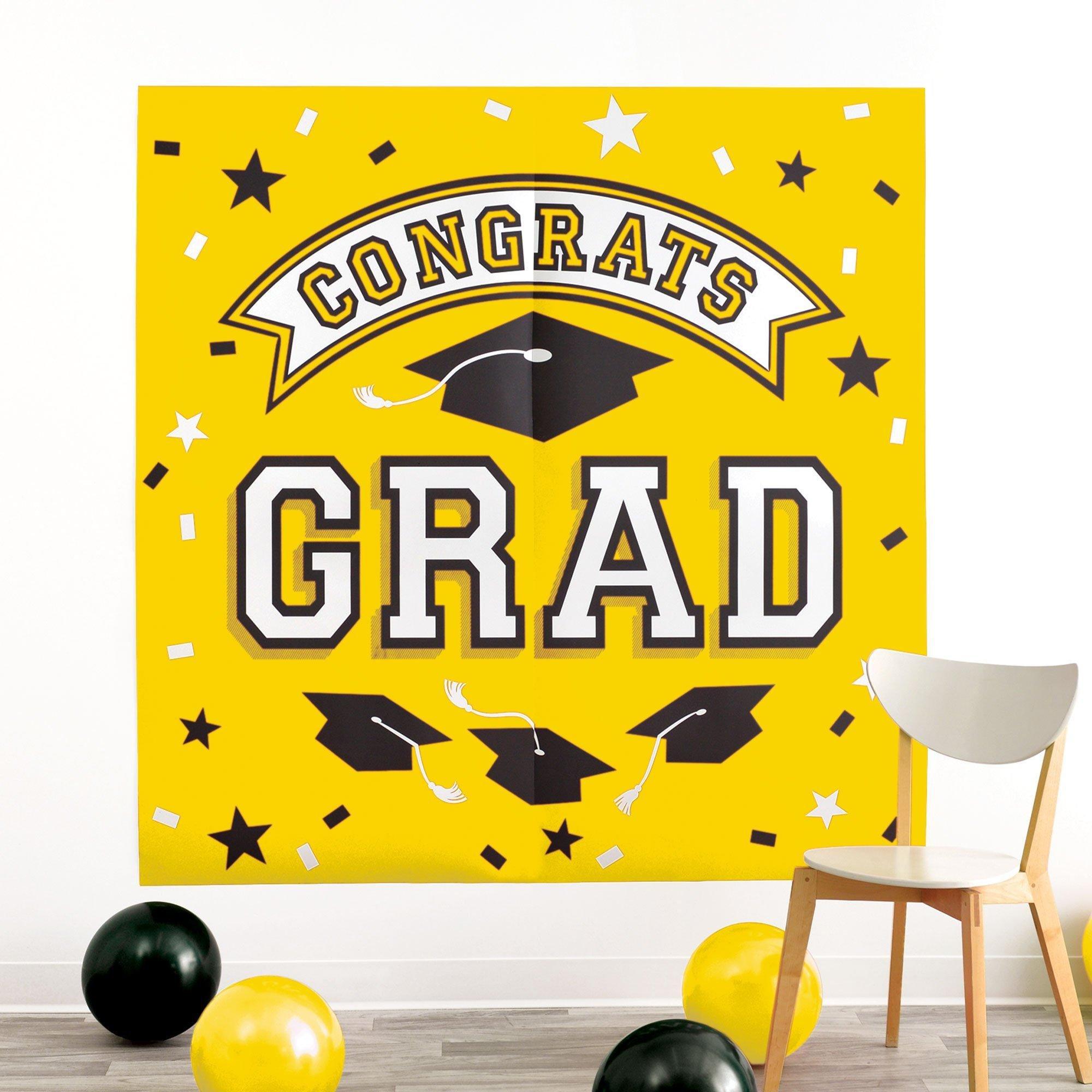 Graduation Party Supplies Kit for 20 with Decorations, Banners, Balloons, Plates, Napkins - Yellow Congrats Grad