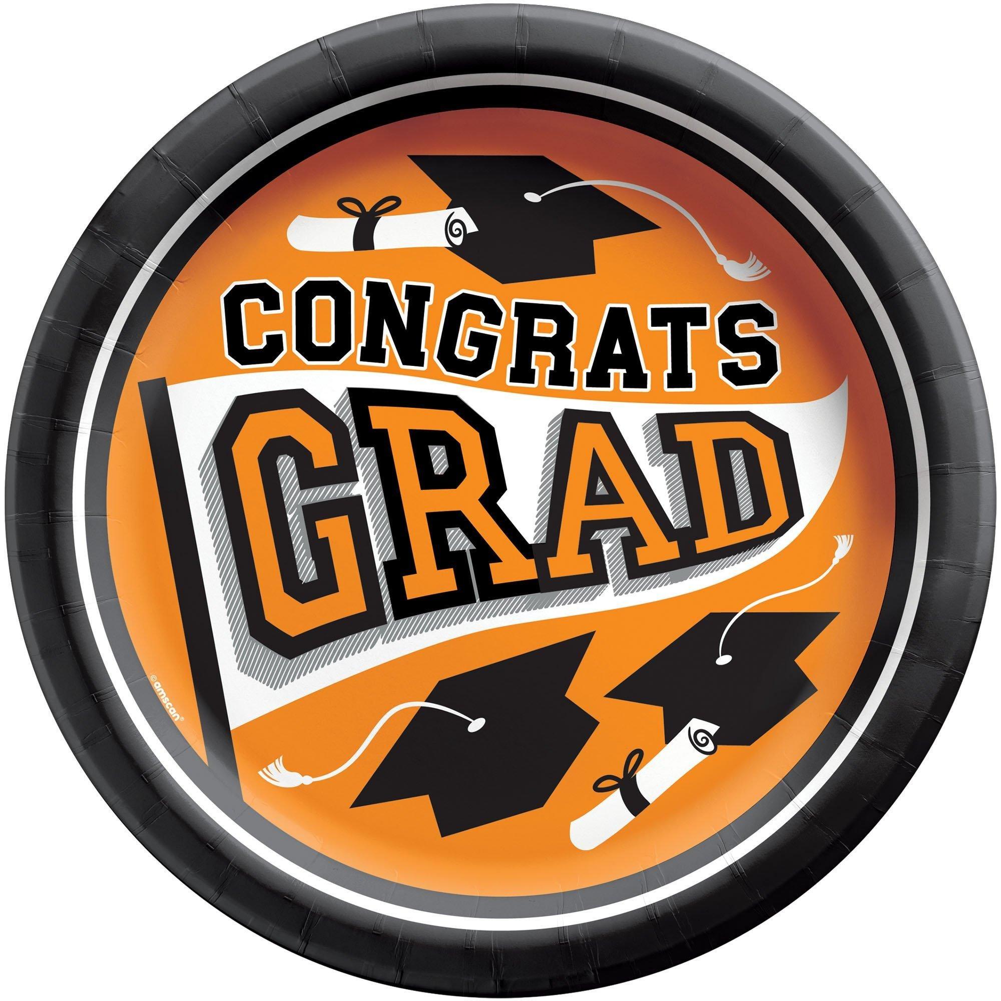 Graduation Party Supplies Kit for 80 with Decorations, Banners, Balloons, Plates, Napkins - Orange Congrats Grad