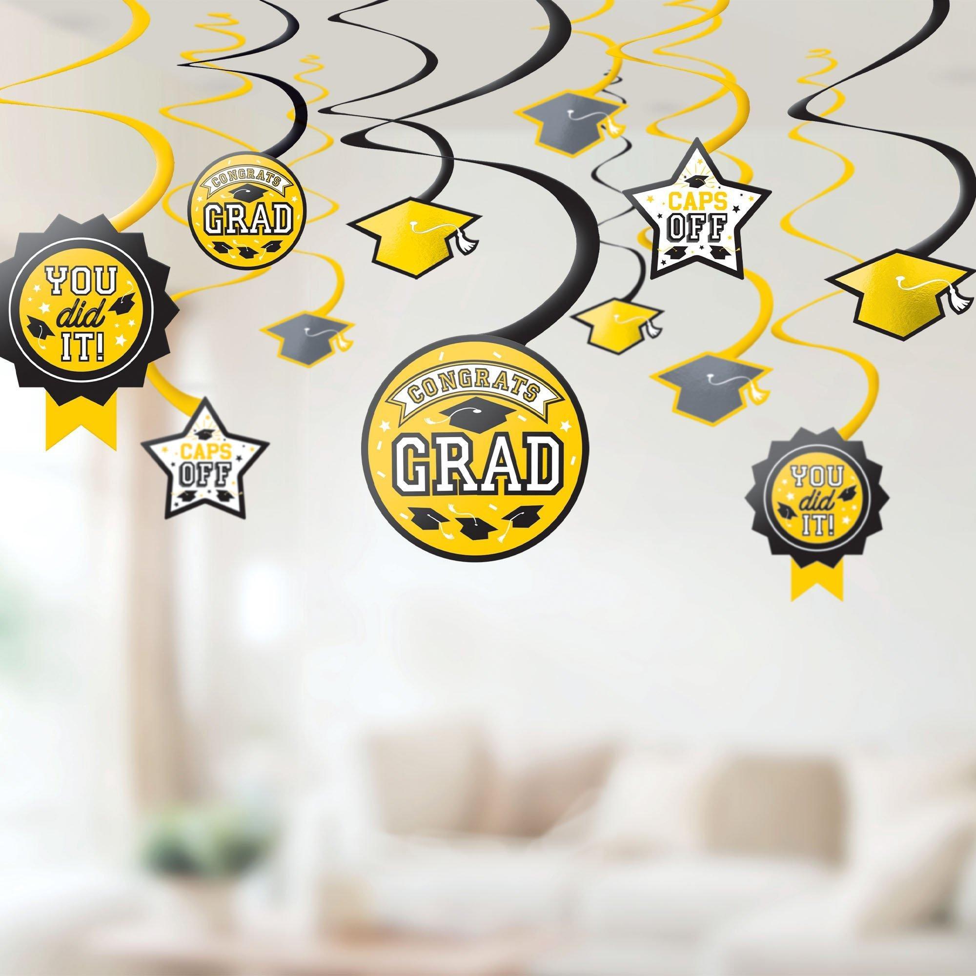 Graduation Party Supplies Kit for 80 with Decorations, Banners, Balloons, Plates, Napkins - Yellow Congrats Grad