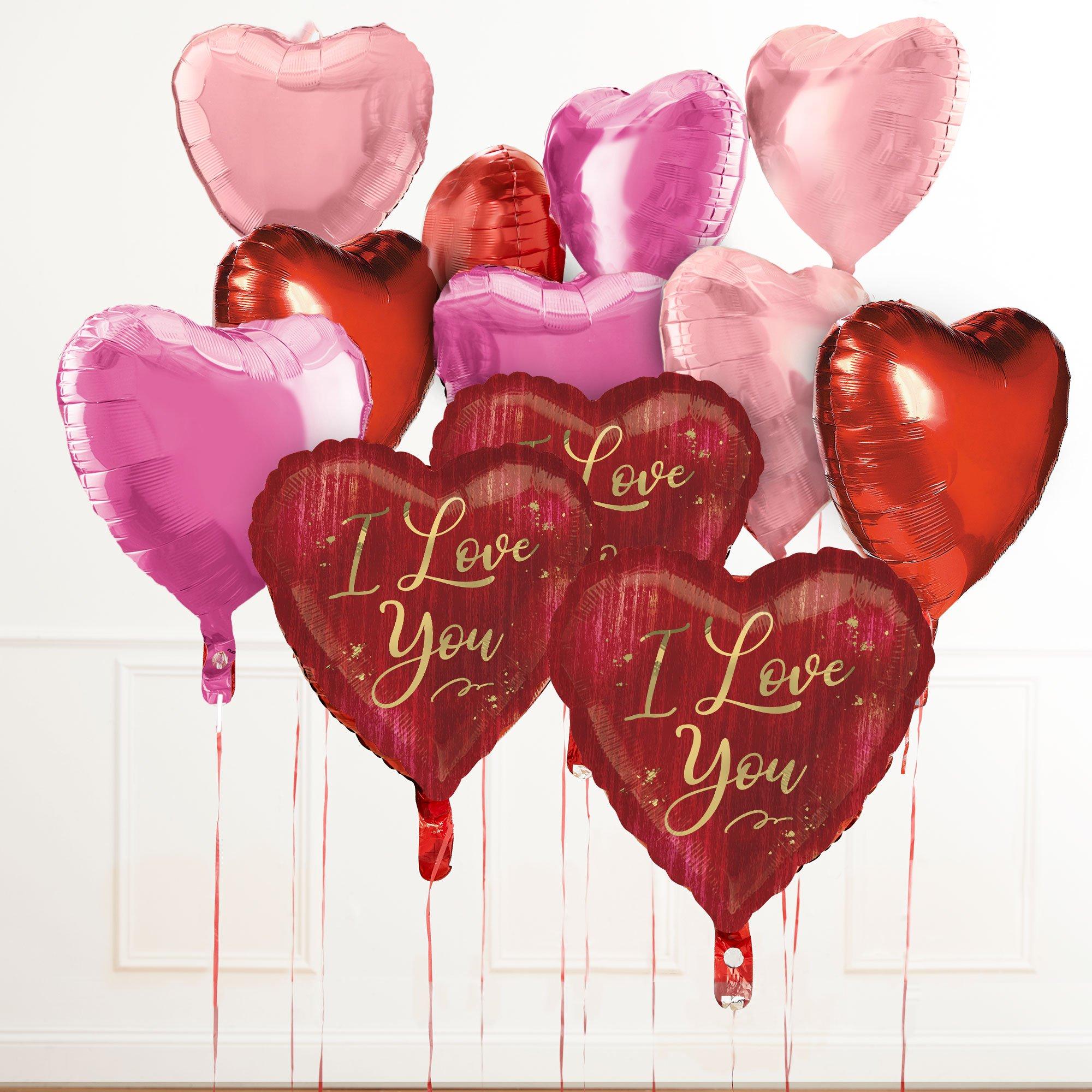 Pink, Red & I Love You Heart Foil Balloon Bouquet, 12pc