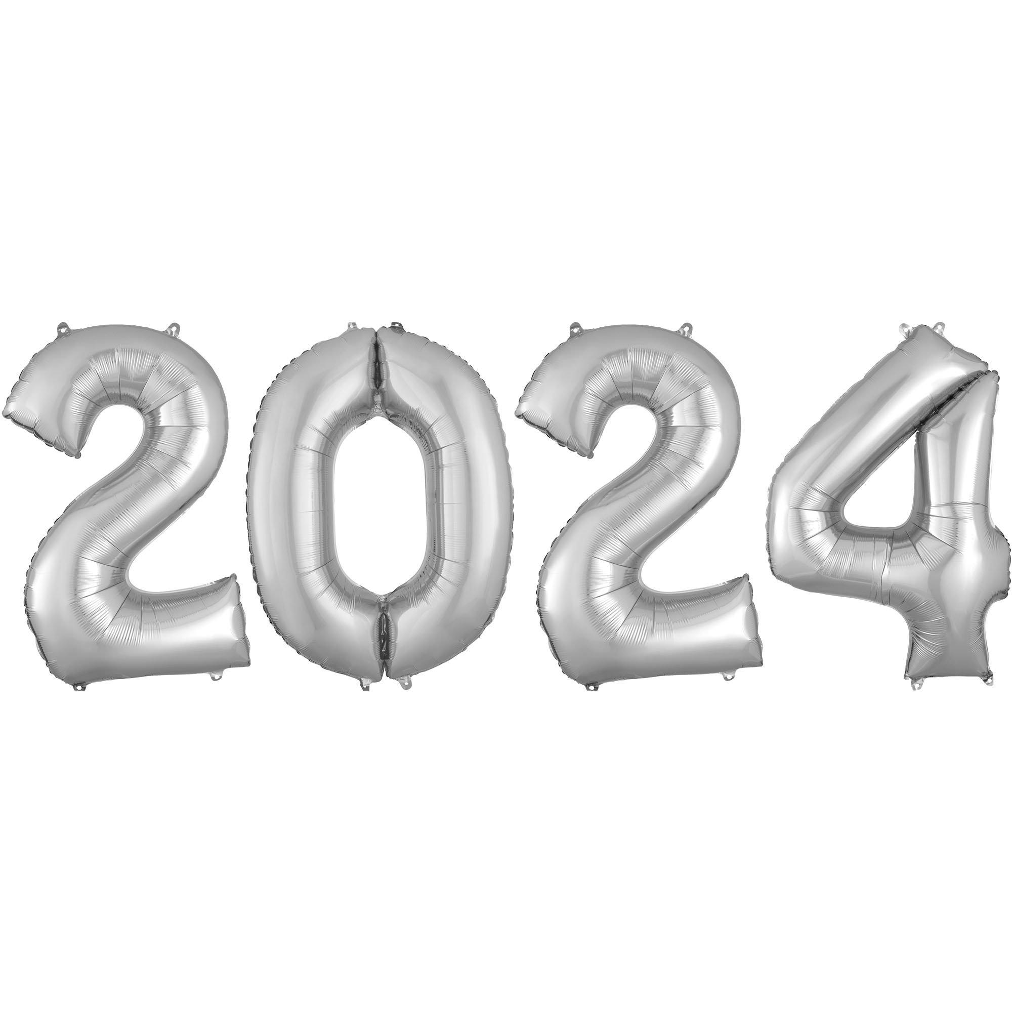 Silver 2024 Foil Balloon Year 34in Numbers Party City   C968958 Silver