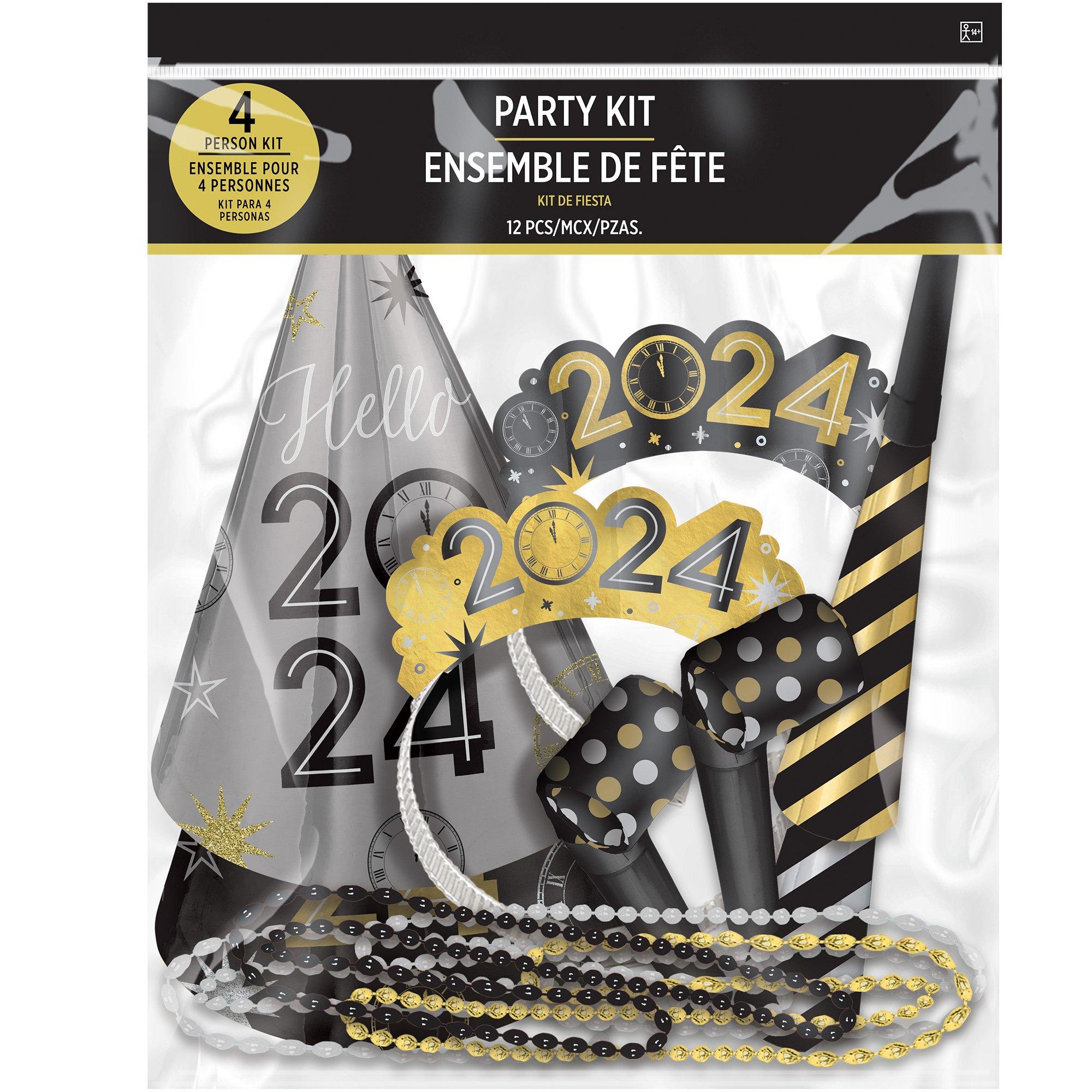 Kit for 4 - Colorful Confetti New Year's Eve 2024 Party Kit, 12pc