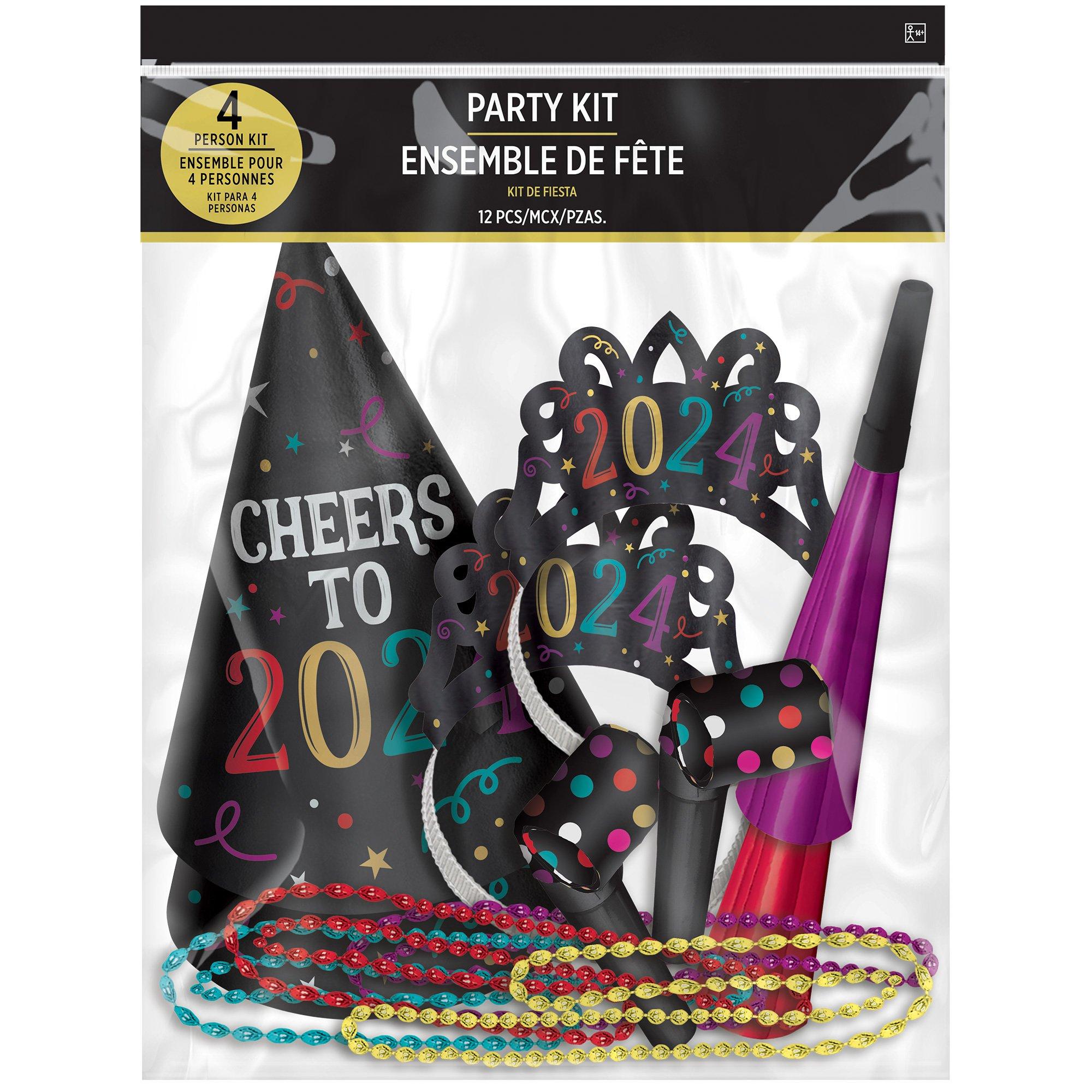 Kit for 4 - Colorful Confetti New Year's Eve 2024 Party Kit, 12pc