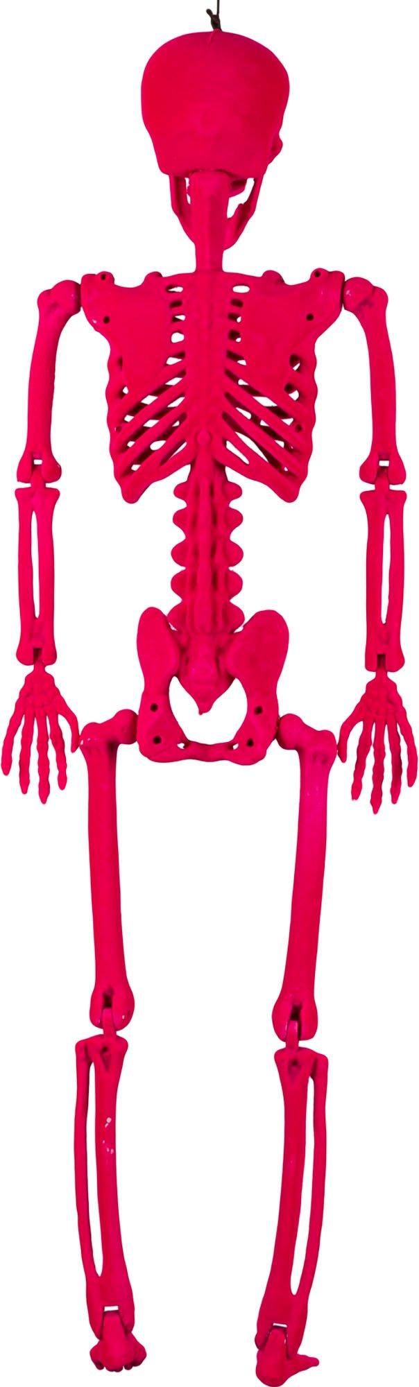 Neon Pink Black Light Reactive Flocked Skeleton Hanging Decoration, 36in