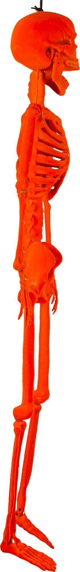 Neon Orange Black Light Reactive Flocked Skeleton Hanging Decoration, 36in