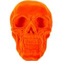 Neon Orange Black Light Reactive Flocked Skull Decoration, 3.46in