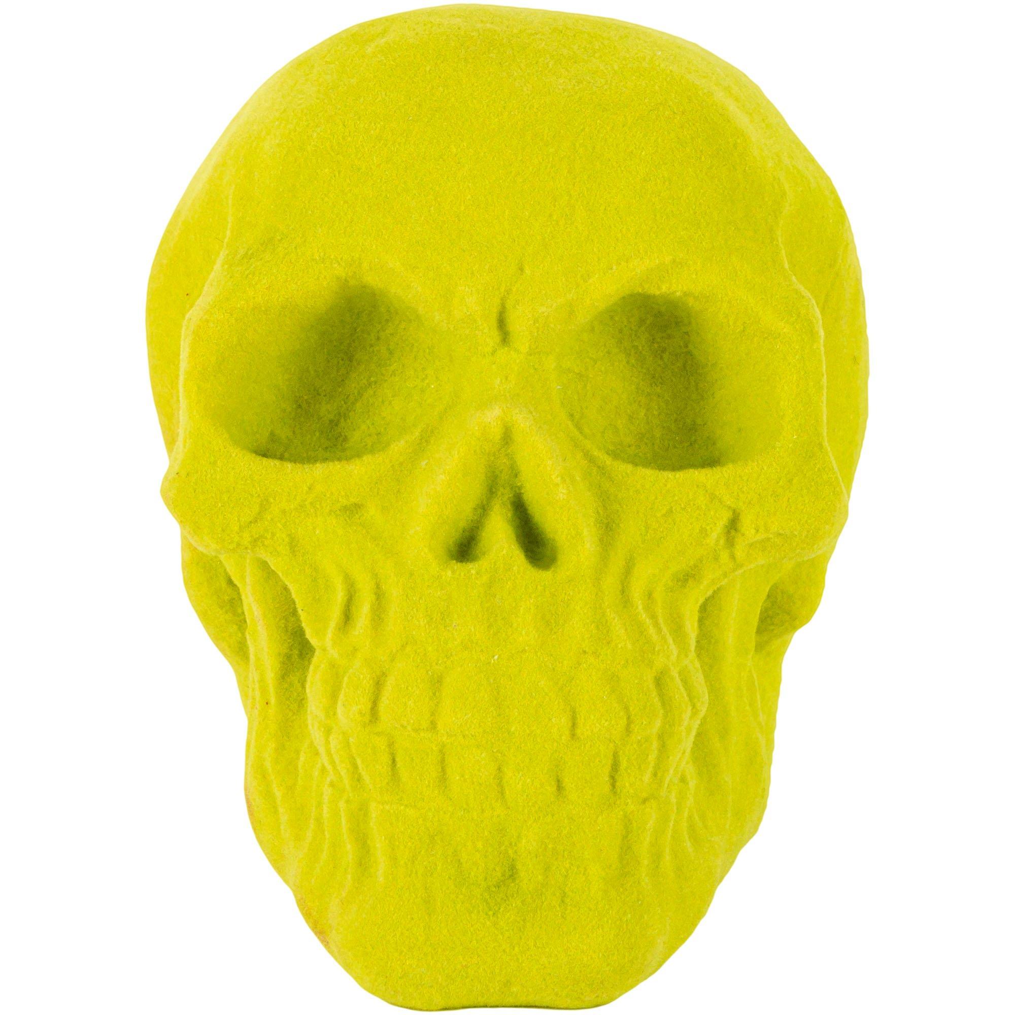 Neon Black Light Reactive Flocked Skull Decoration, 3.46in