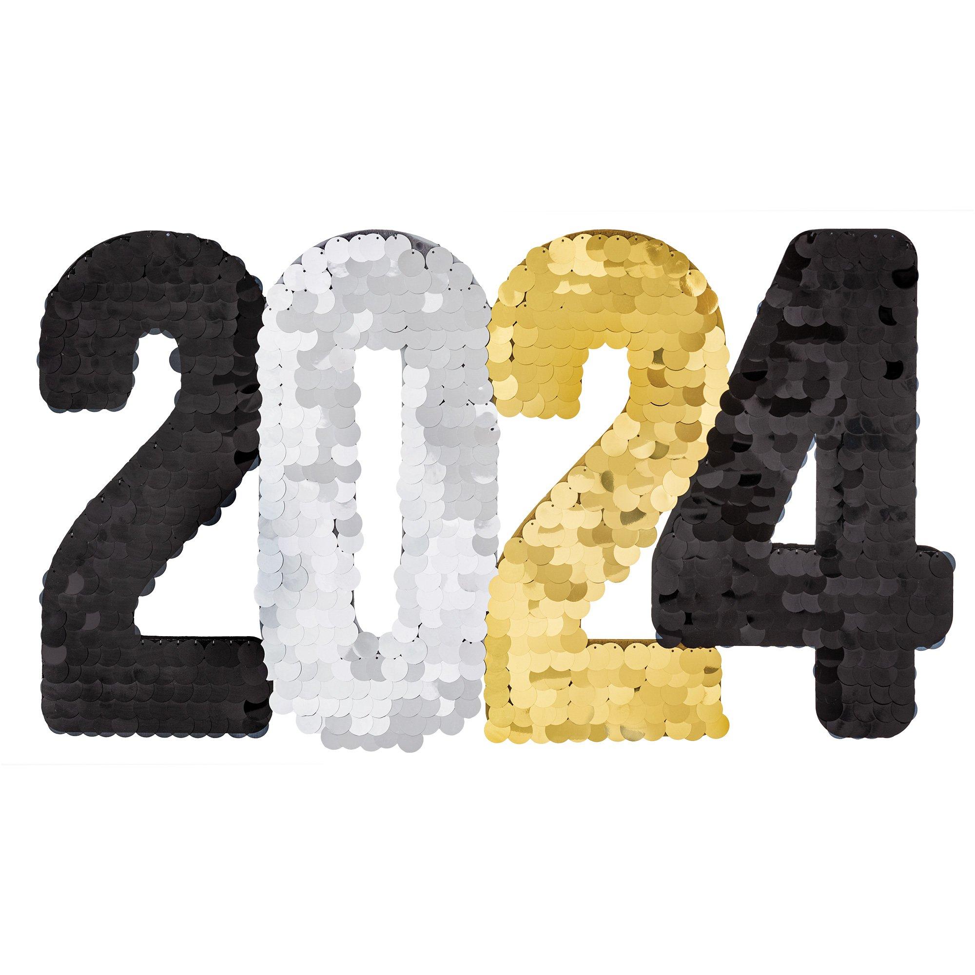 Black Silver Gold New Year S 2024 Sequin Sign 24in X 14in Party City   C969408 Black Silver Gold