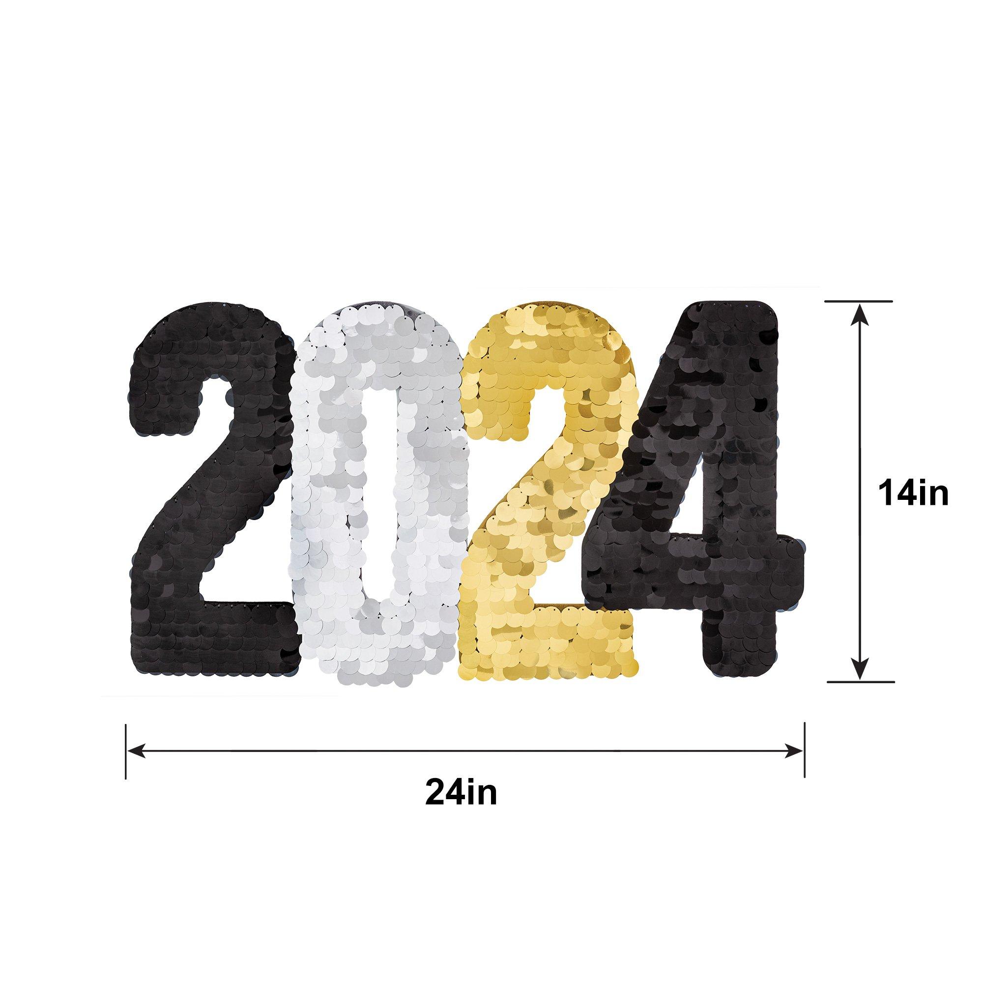 Black, Silver, & Gold Graduation 2024 Sequin Sign, 24in x 14in