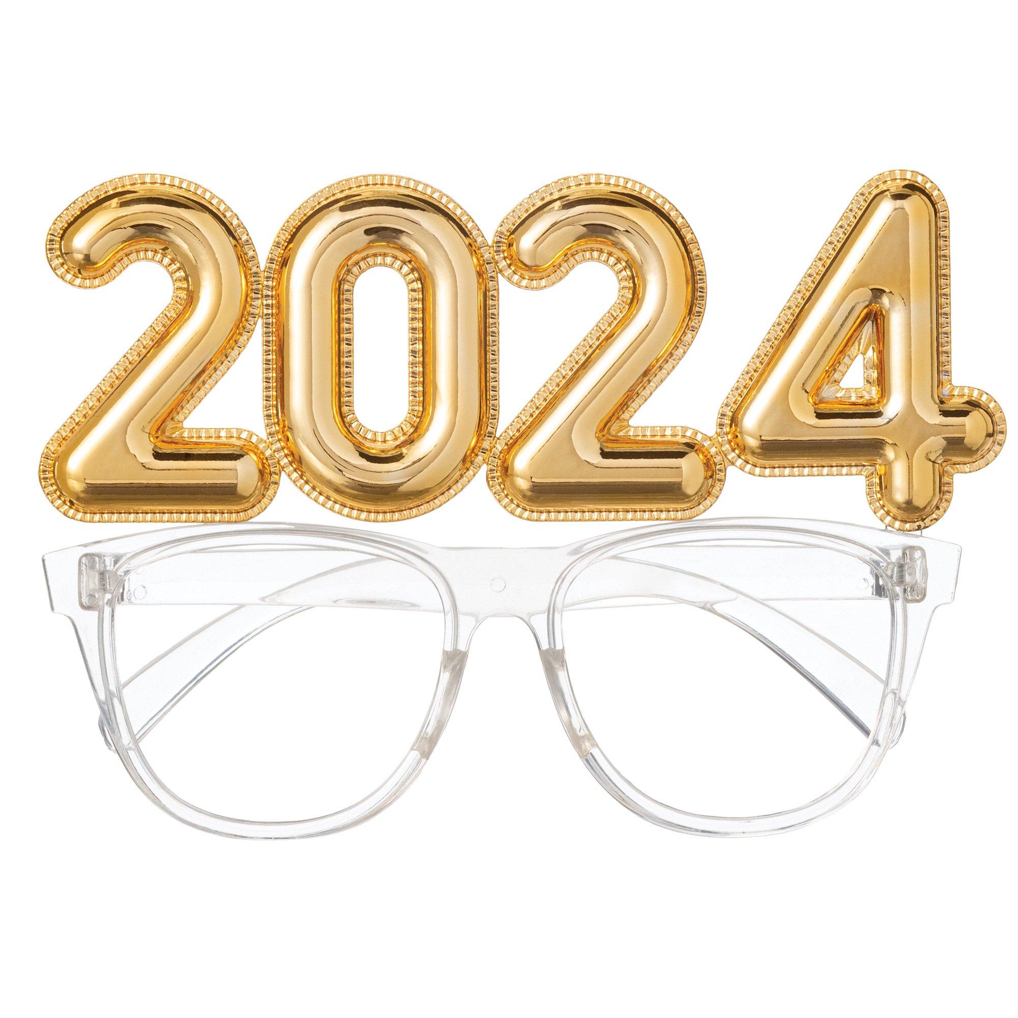 Gold 2024 Balloon Plastic Glasses