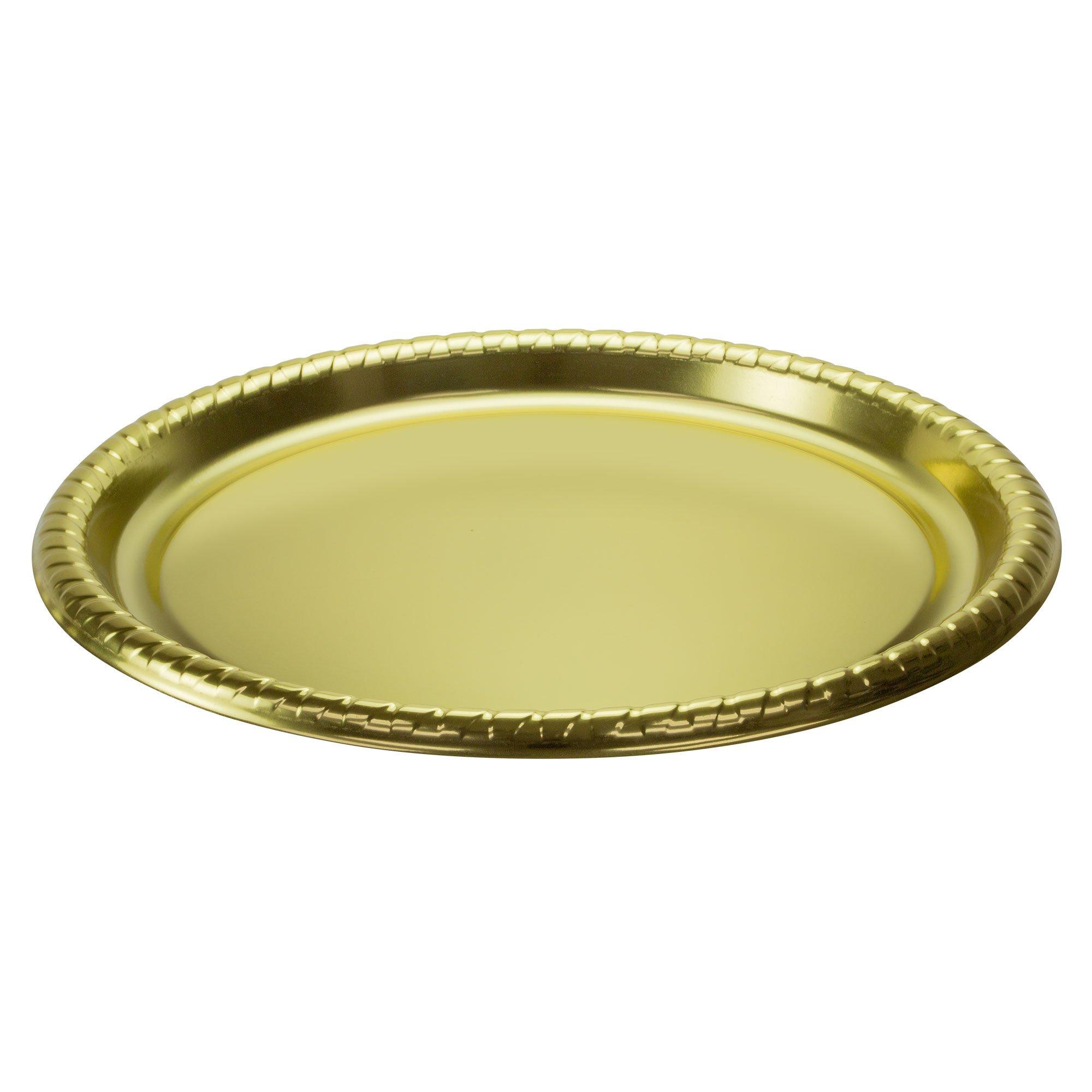 Metallic Gold Round Plastic Tray 15.5in 3ct Party City