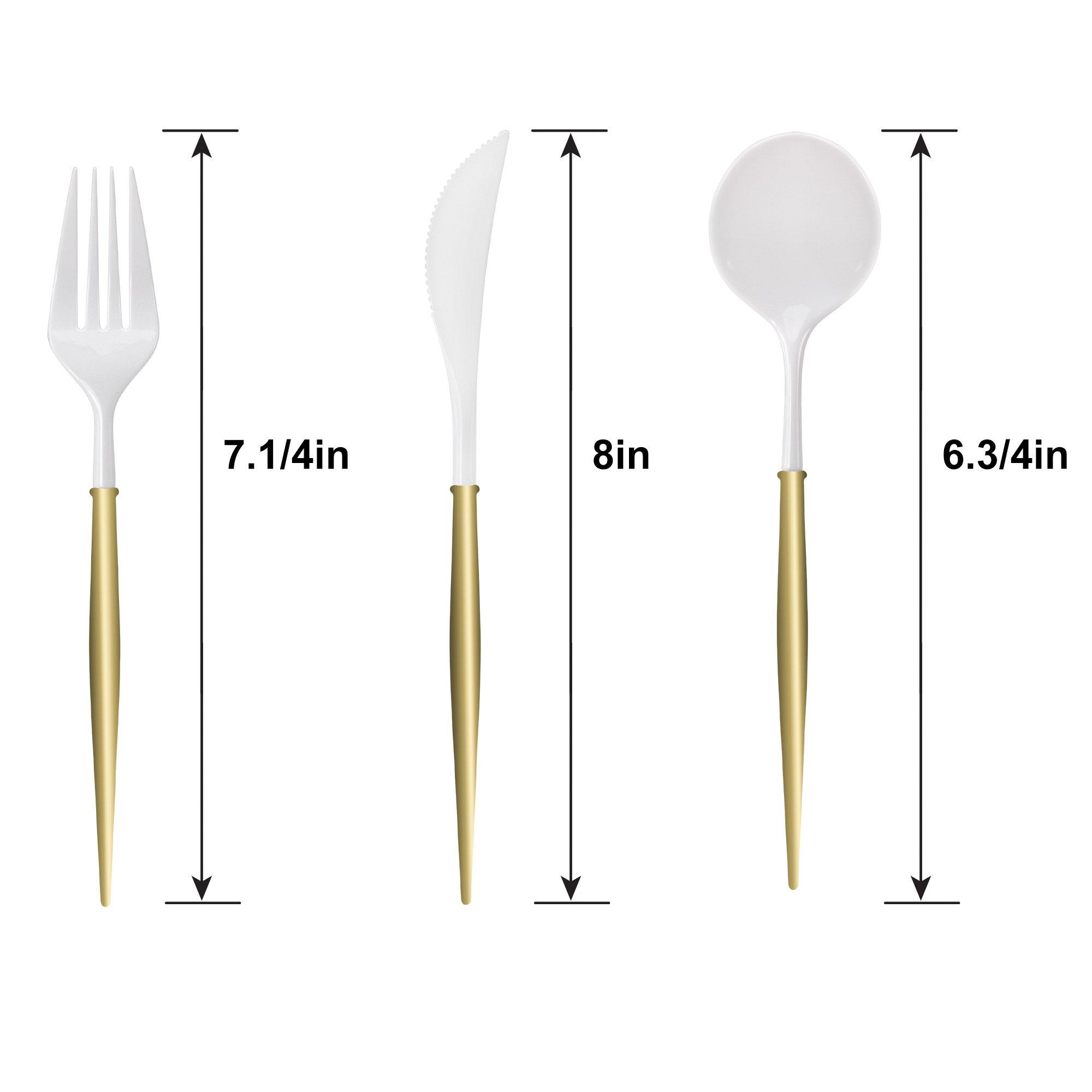 White & Gold Extra Durable Fun Cutlery Set, 24pc, Service for 8 - Hanna K. Signature Collection