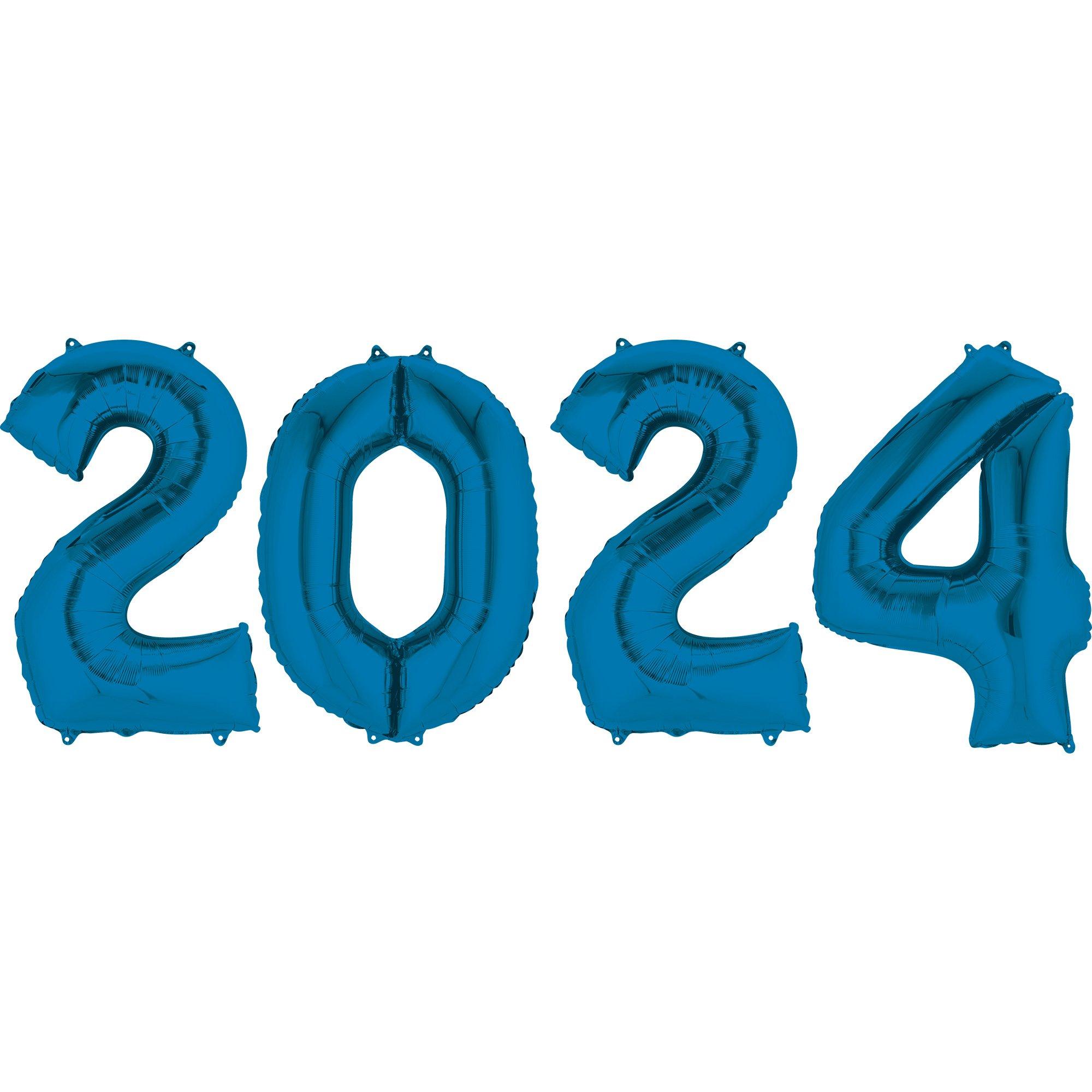 Blue 2024 Foil Balloon Year, 34in Numbers