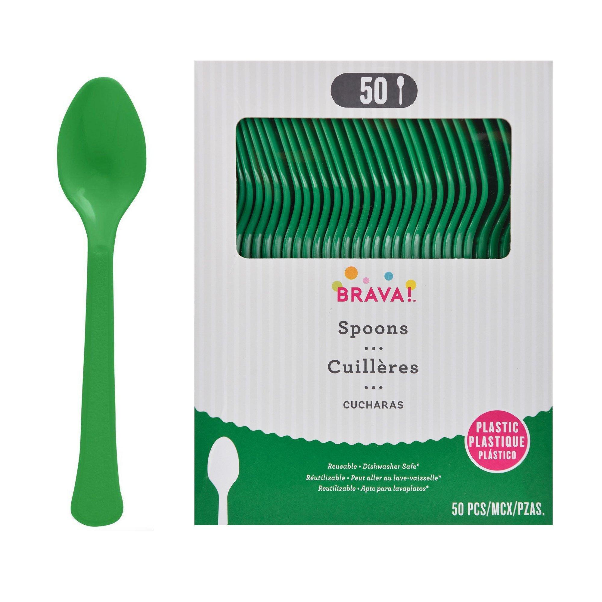 Festive Green Plastic Spoons, 50ct