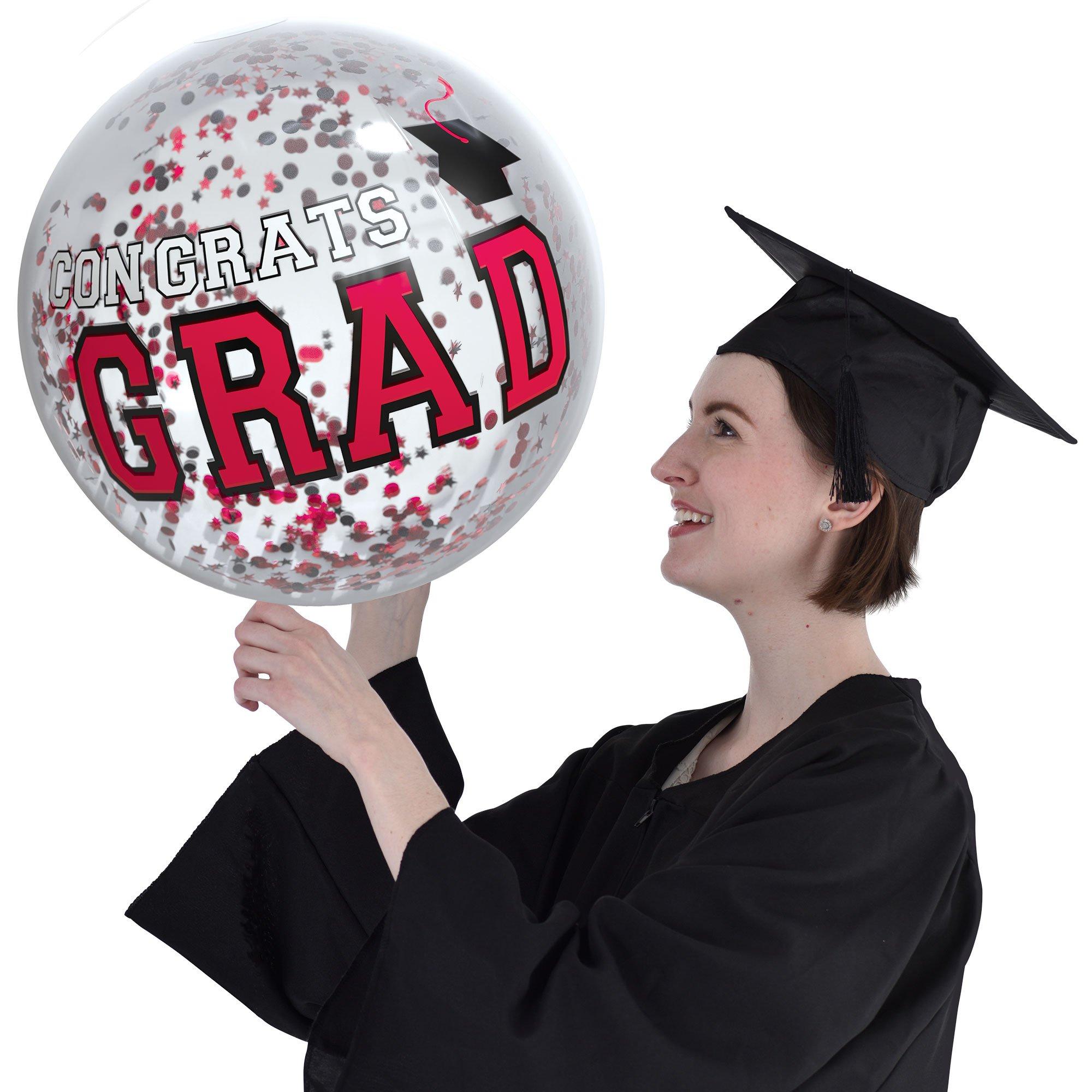 Red Congrats Grad Confetti Beach Ball, 16in