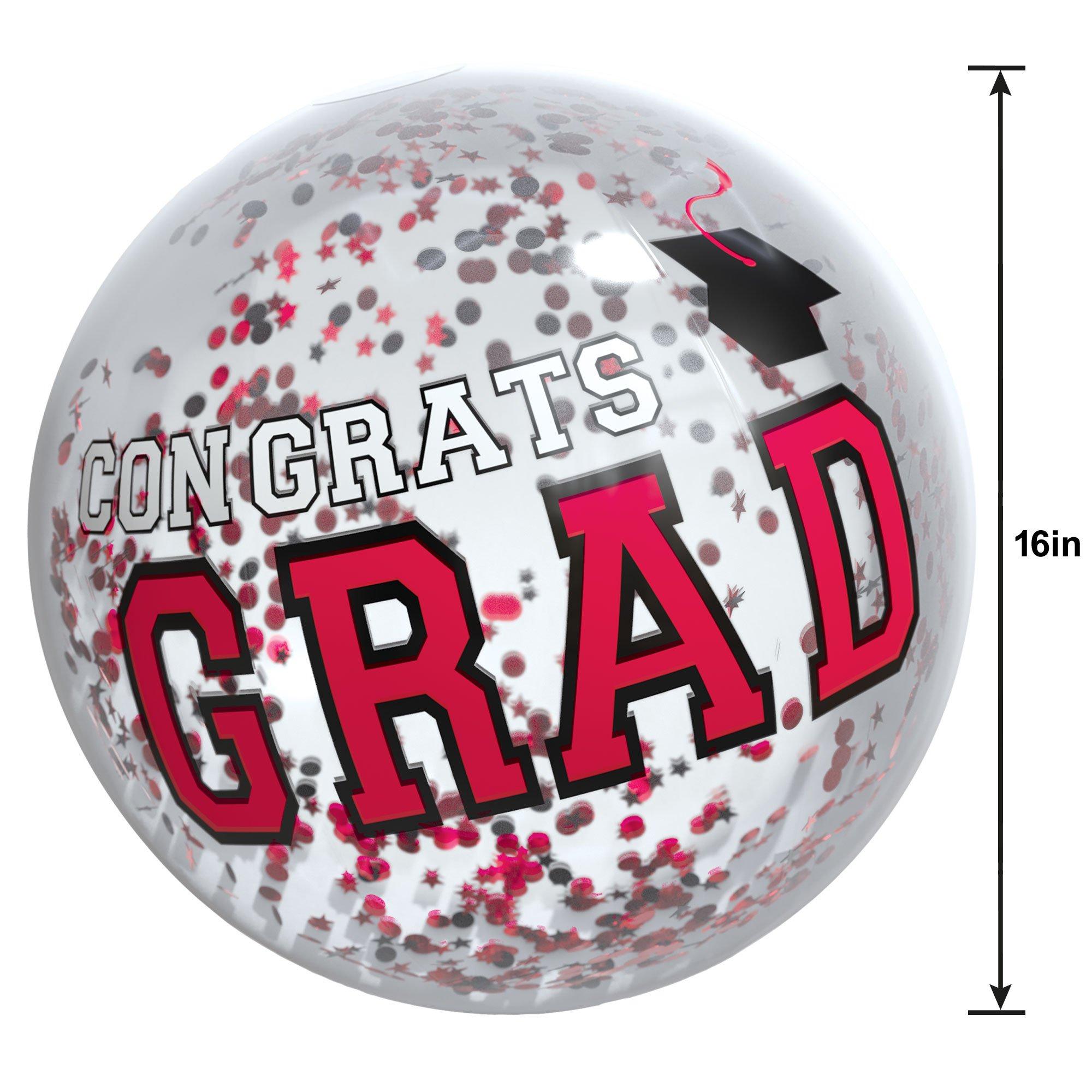 Red Congrats Grad Confetti Beach Ball, 16in