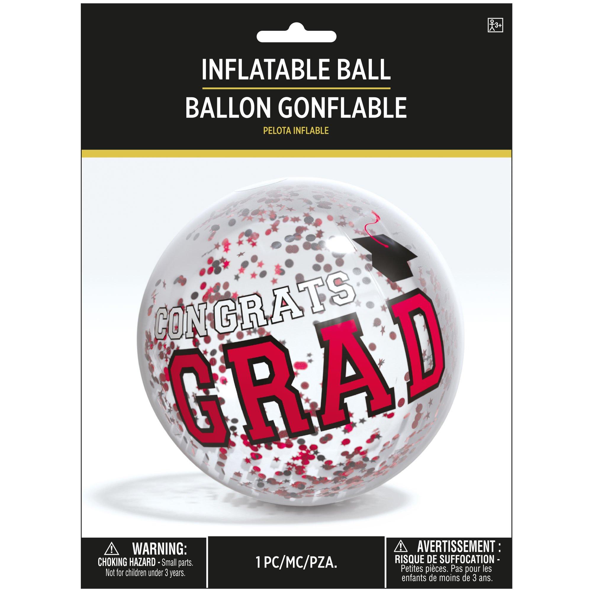 Red Congrats Grad Confetti Beach Ball, 16in