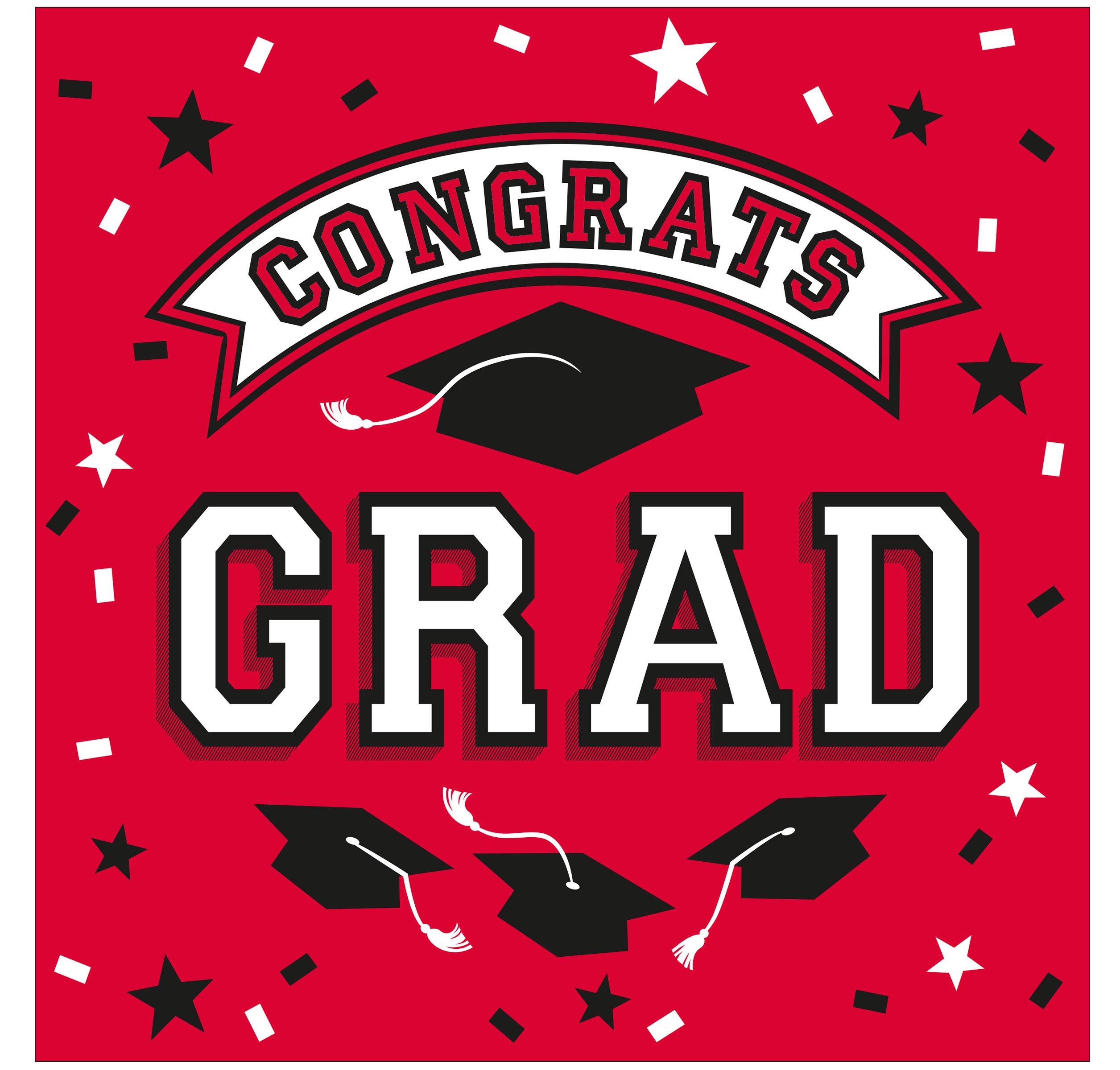 Red Congrats Grad Plastic Scene Setter, 5.4ft x 5.4ft