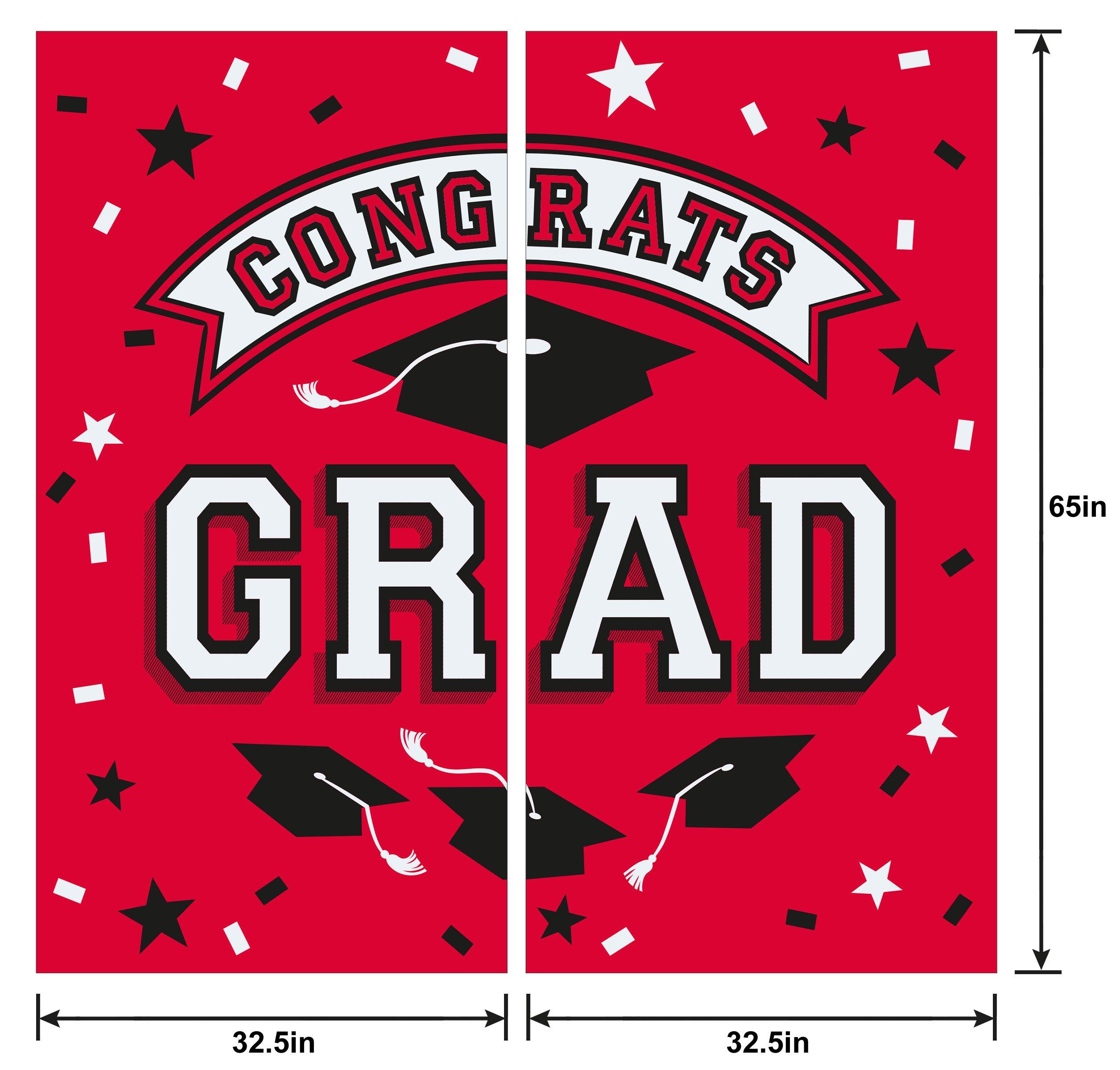 Red Congrats Grad Plastic Scene Setter, 5.4ft x 5.4ft