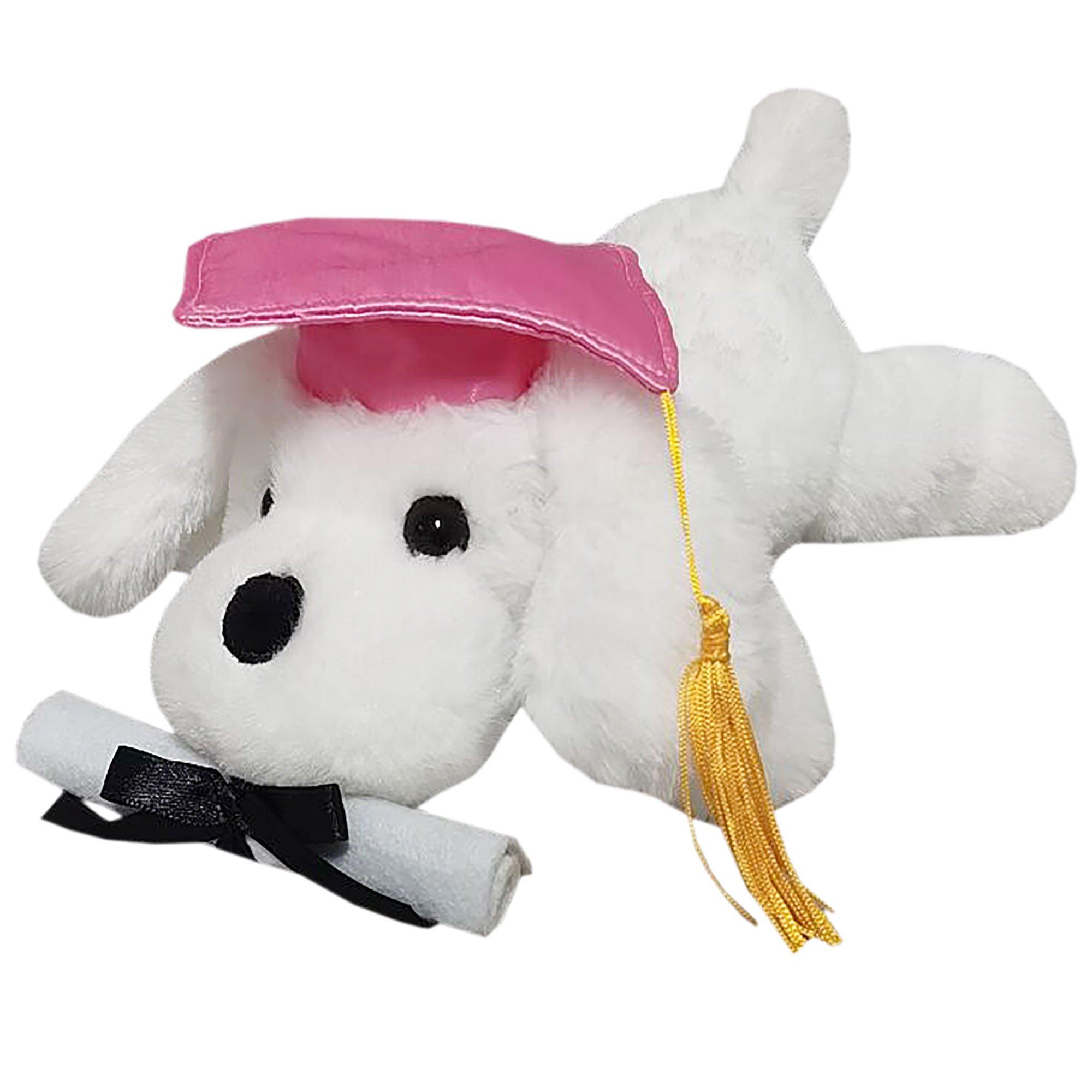 Graduation Cap & Diploma Lying White Dog Plush, 8.5in