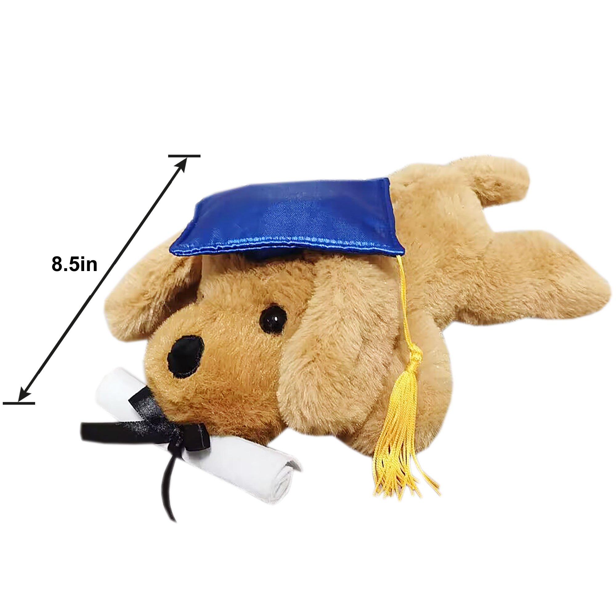 Blue Graduation Cap & Diploma Lying Tan Dog Plush, 8.5in