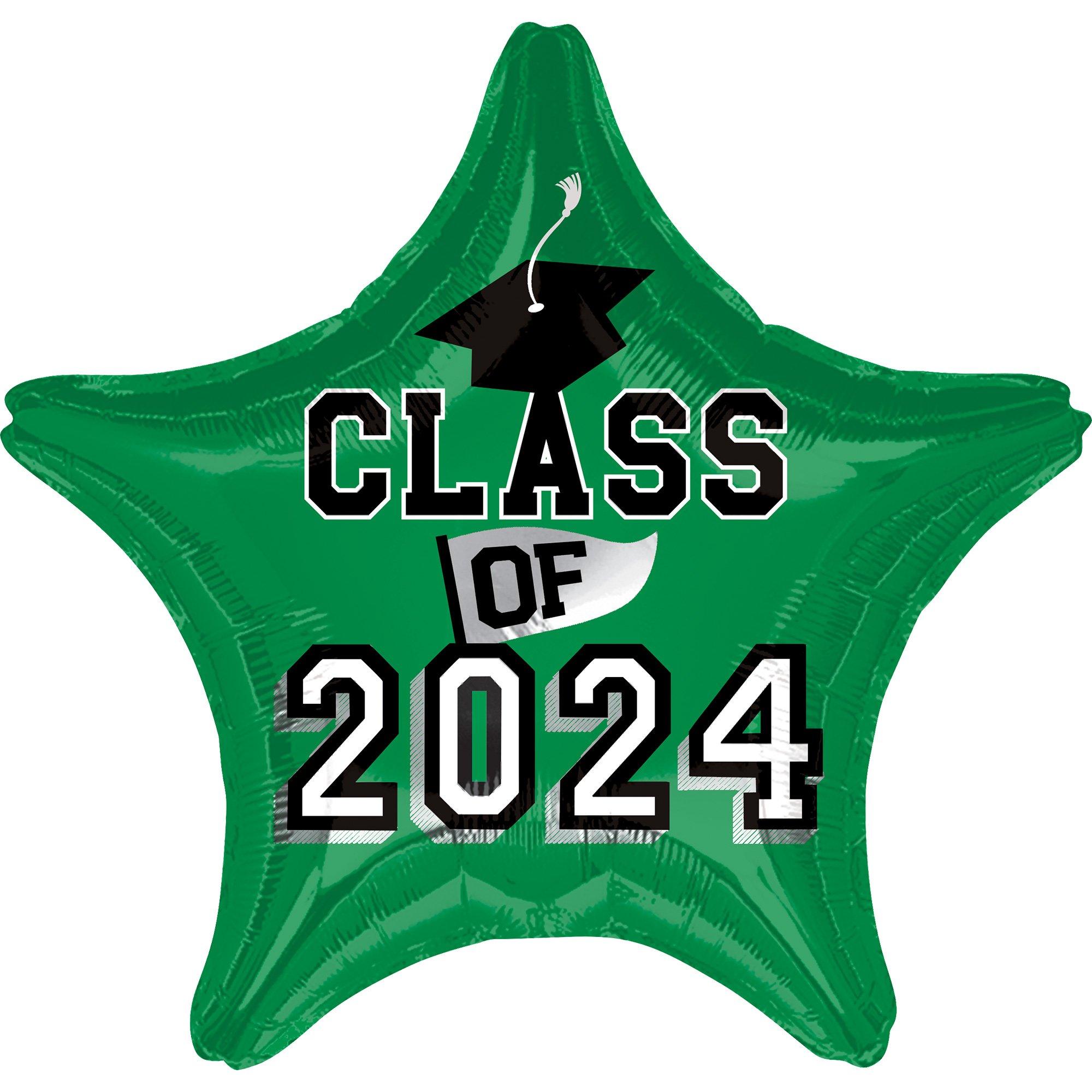 Festive Green Class of 2024 Graduation Star Foil Balloon, 19in