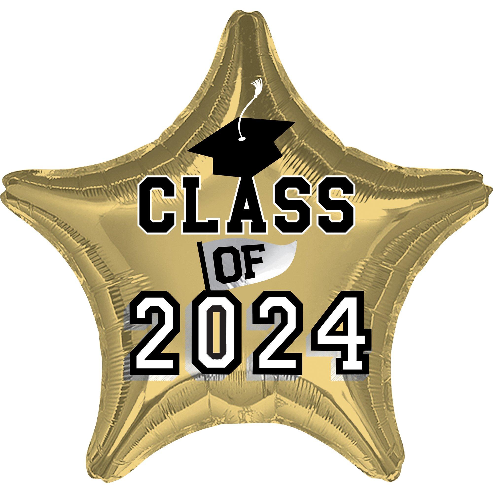 White Gold Class of 2024 Graduation Star Foil Balloon, 19in