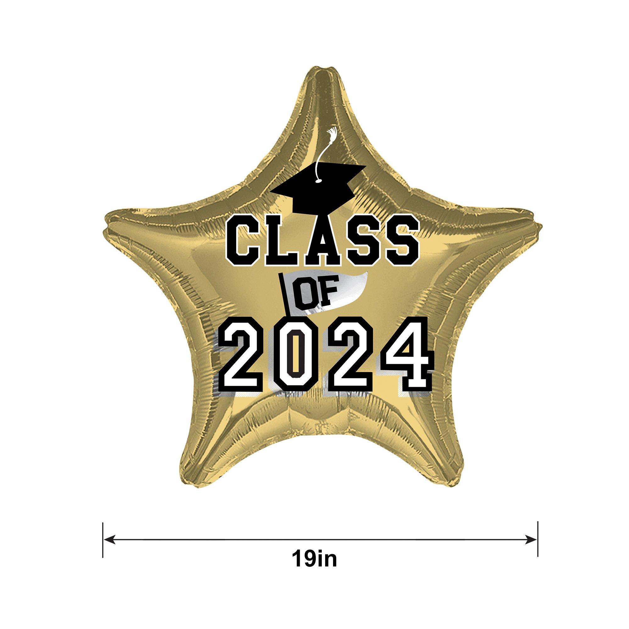 White Gold Class of 2024 Graduation Star Foil Balloon, 19in
