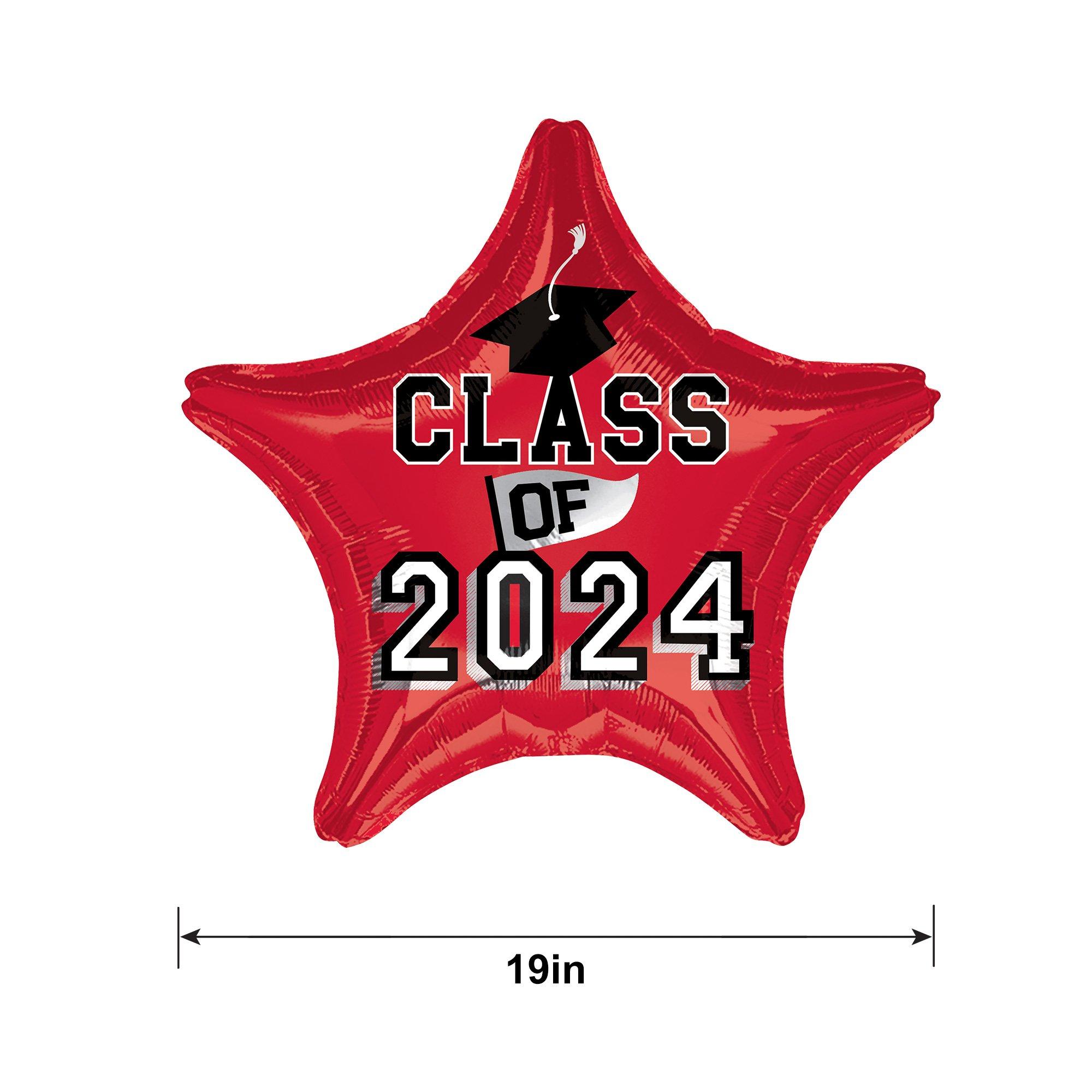 Red Class of 2024 Graduation Star Foil Balloon, 19in
