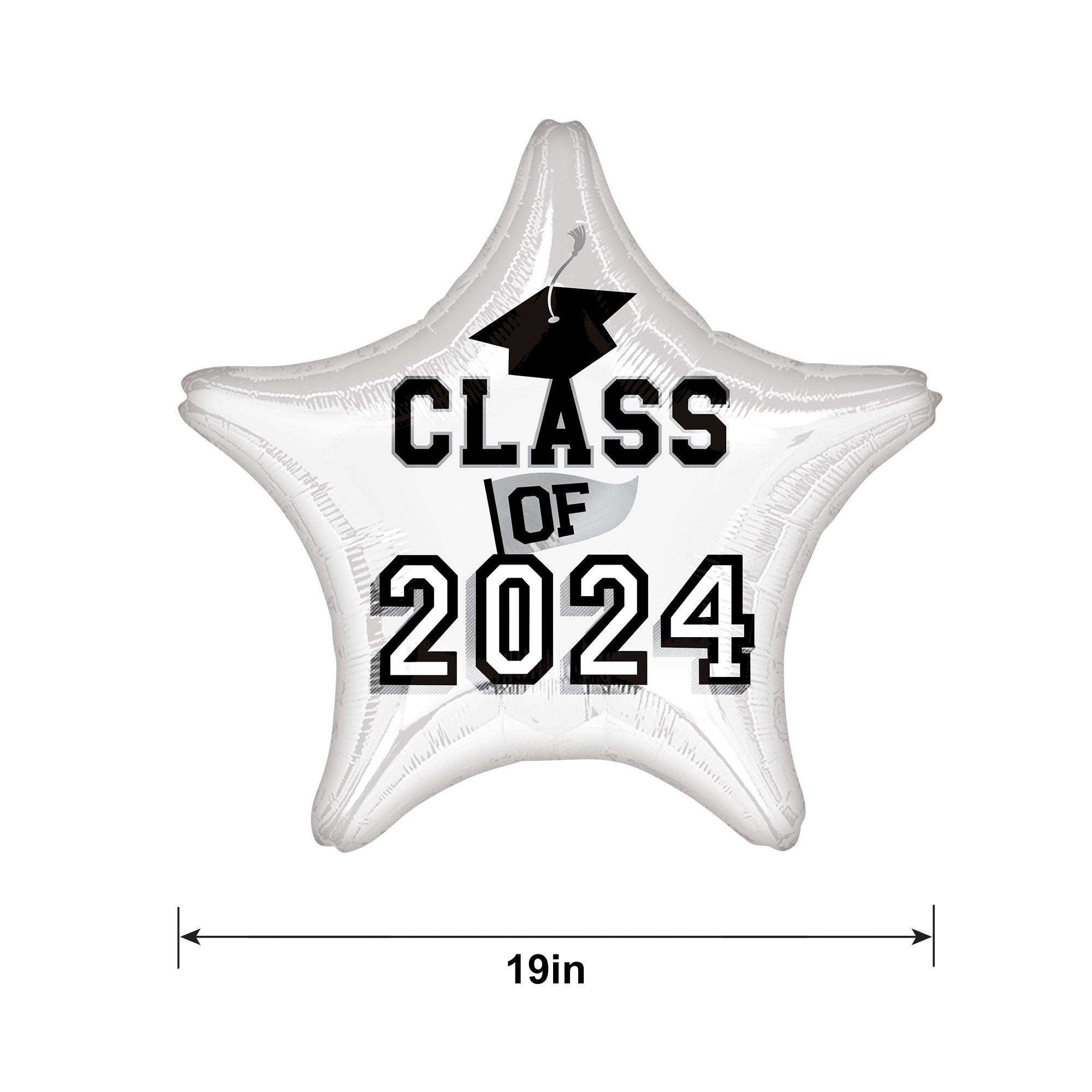 White Class of 2024 Graduation Star Foil Balloon, 19in