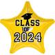 Yellow Class of 2024 Graduation Star Foil Balloon, 19in